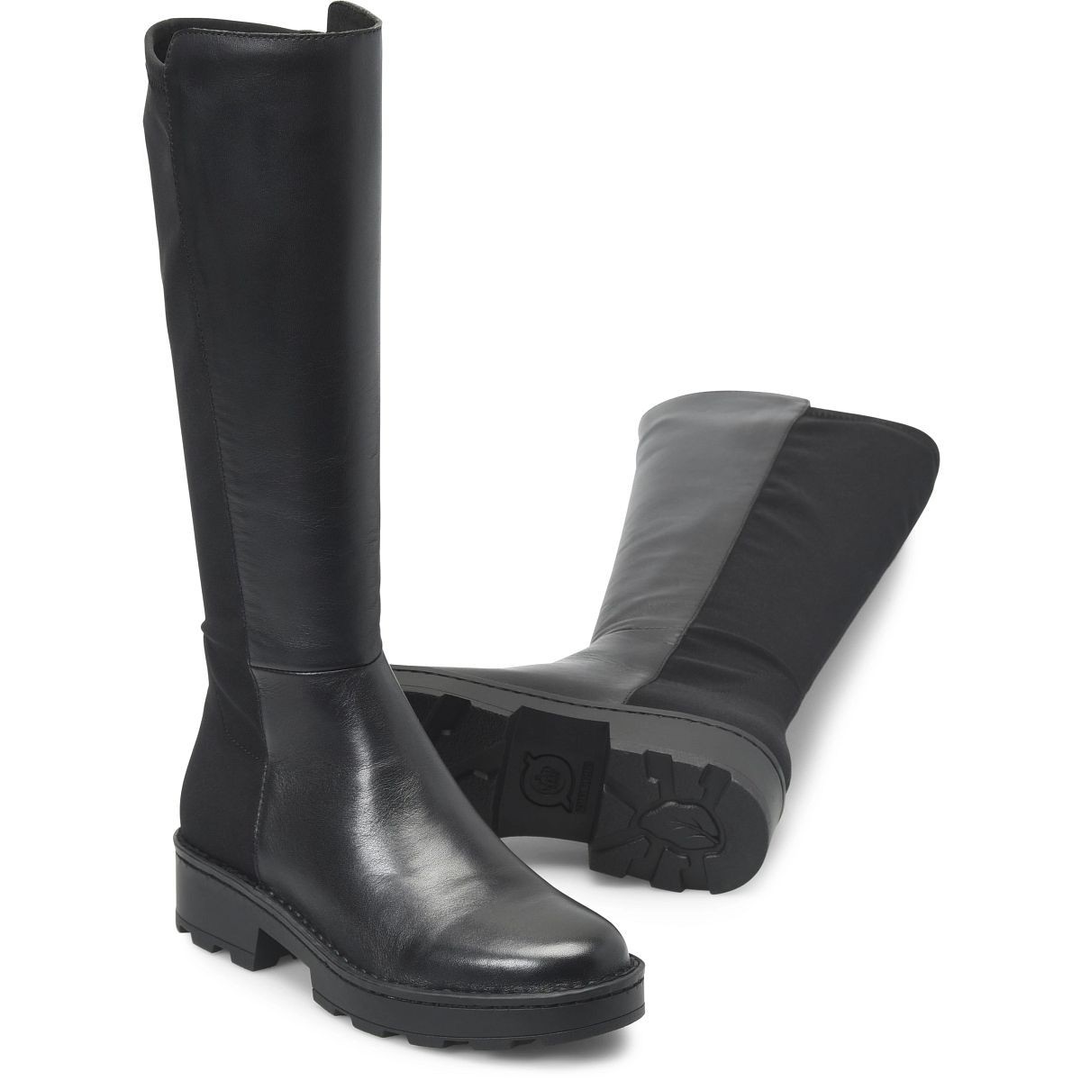 Born Women’s Caraway Black Leather Stretch Tall Riding Combat Boots Zip Size 6.5