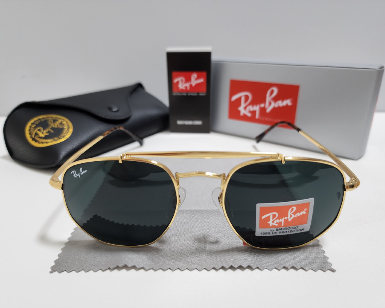 Ray-Ban RB3648 The Marshal Sunglasses Gold Frame Glass Gray Lens 54-21 mm