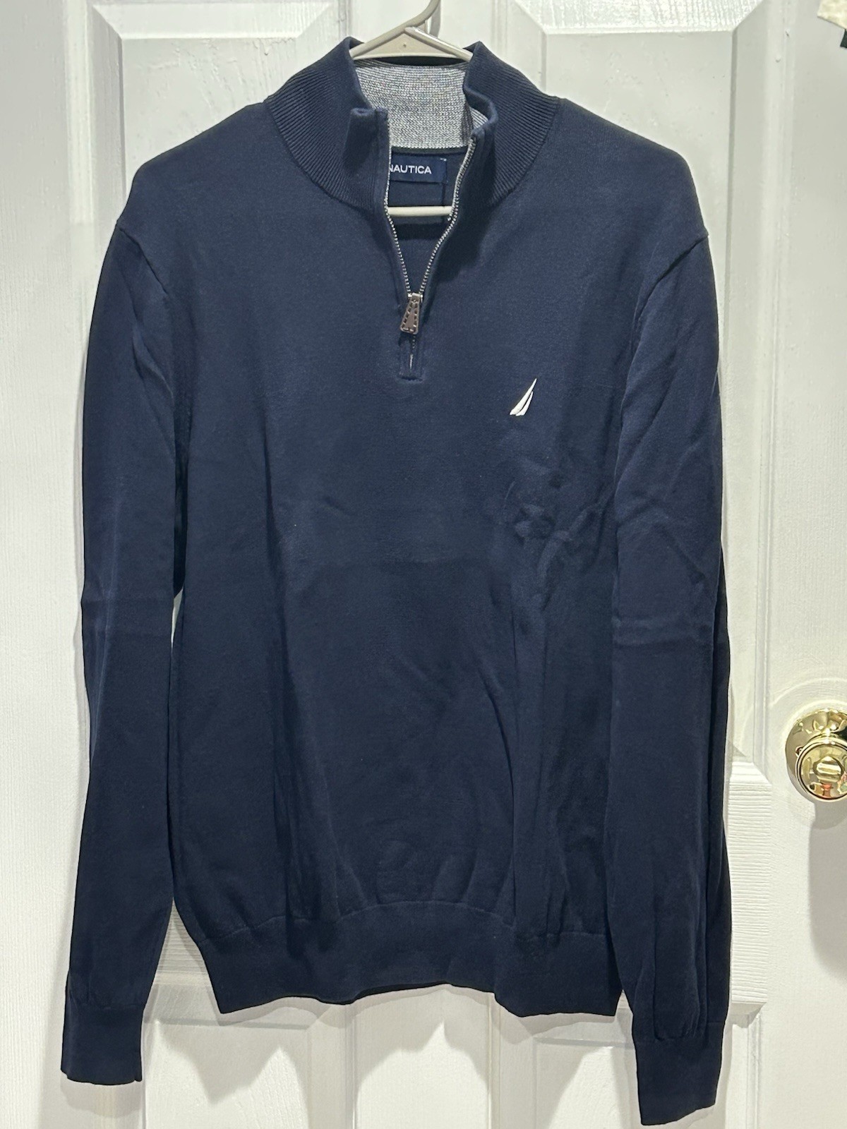 Navy Blue Large Men’s Nautical Quarter Zip Sweater