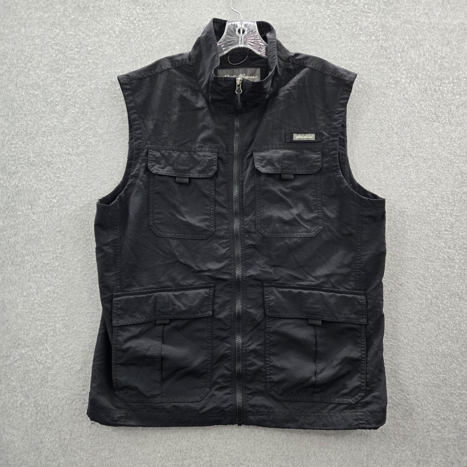 Eddie Bauer Men Vest L Black Nylon Polyester Outdoor Logo Zipper Button