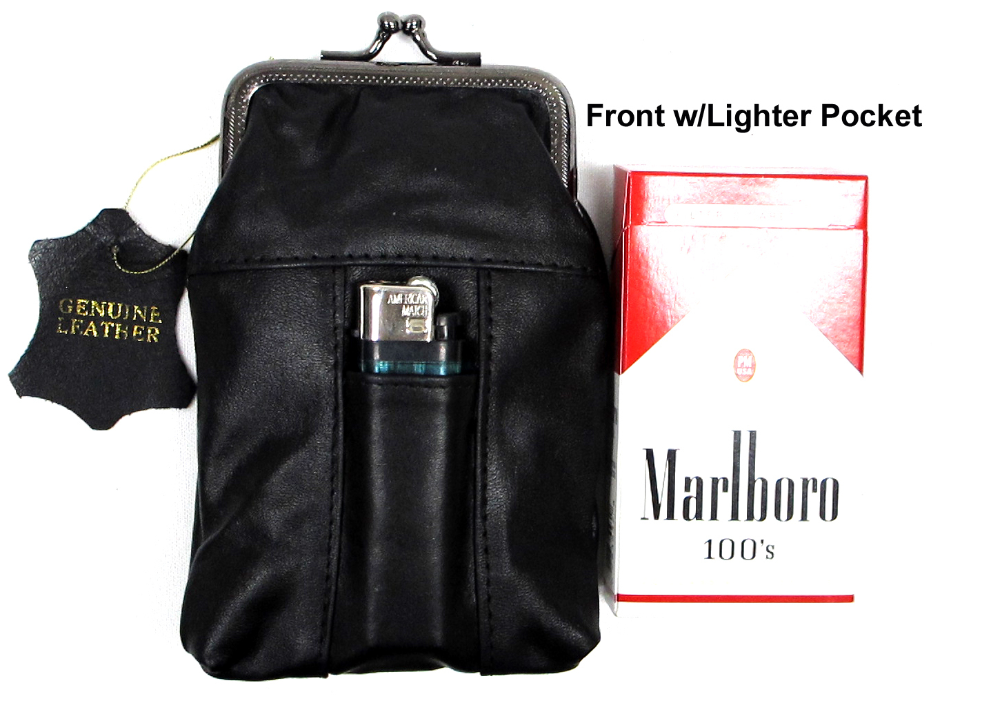Soft Leather Cigarette Case Pouch Lighter Pocket Snap Top Closure fit 120s 100s