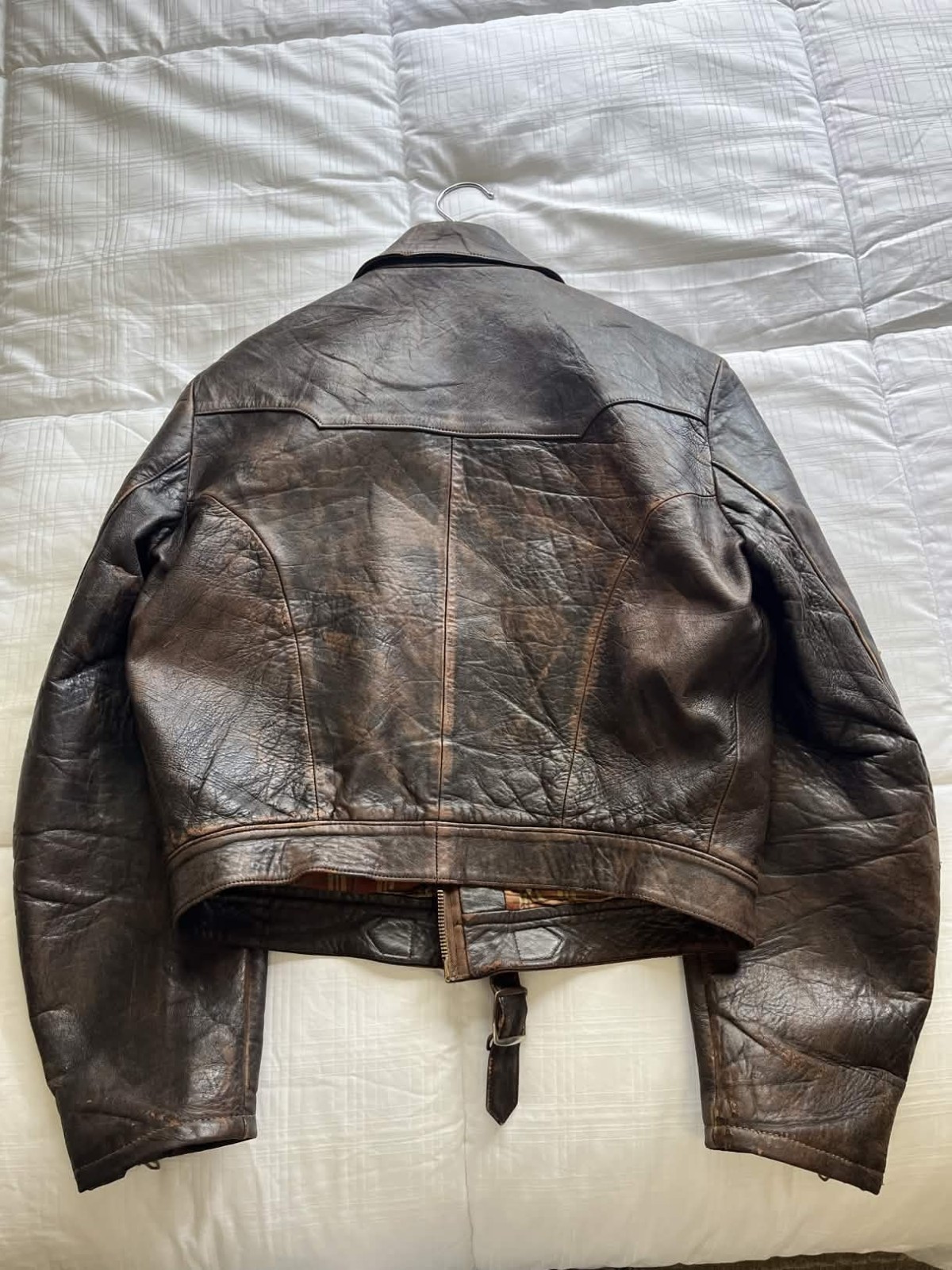 Vintage German 1940s Marke Bergfreund Horsehide Brown Leather Jacket Size ~36