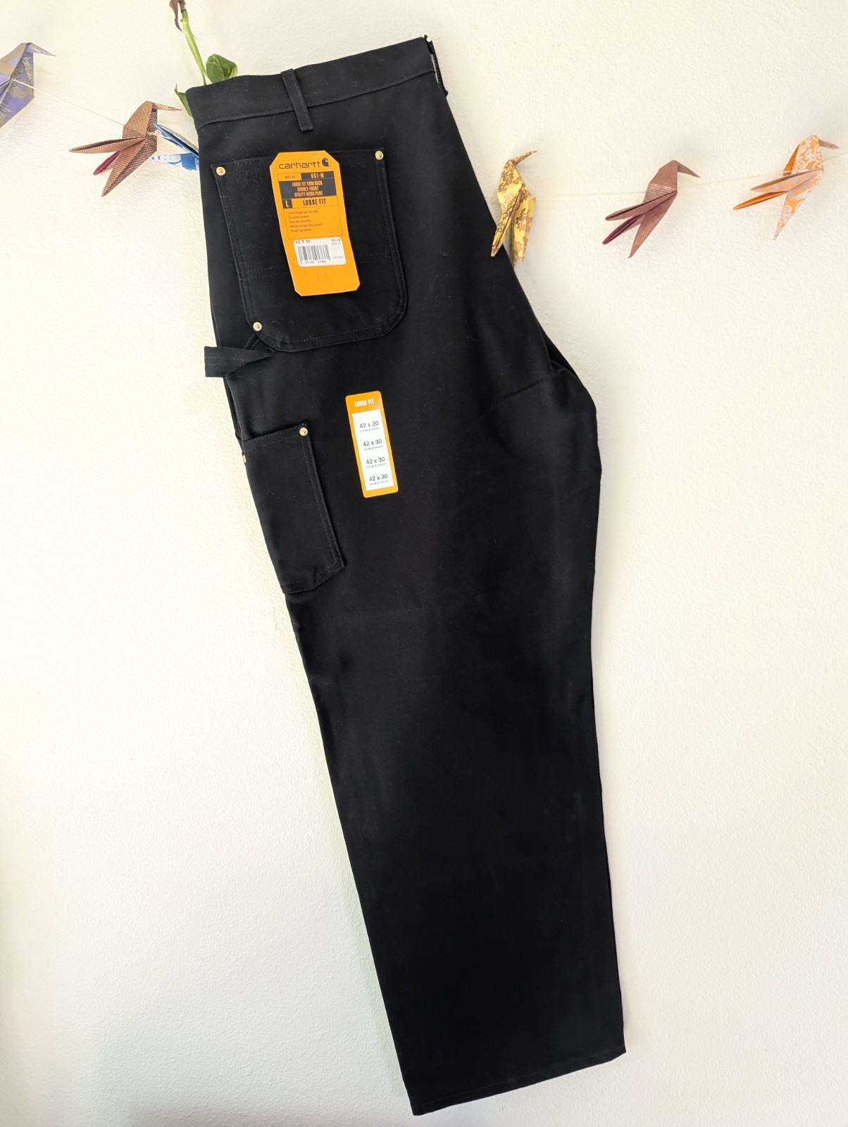 Carhartt Mens 40×30 Loose Fit Firm Duck Double-Front Black Utility Work Pants