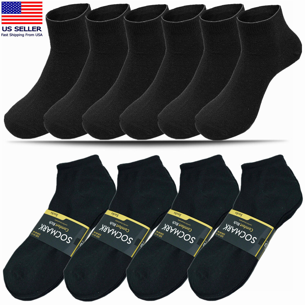 Mens 3-12 Pairs Black Cotton Comfort Crew Ankle Casual Low Cut Socks Size 9-13
