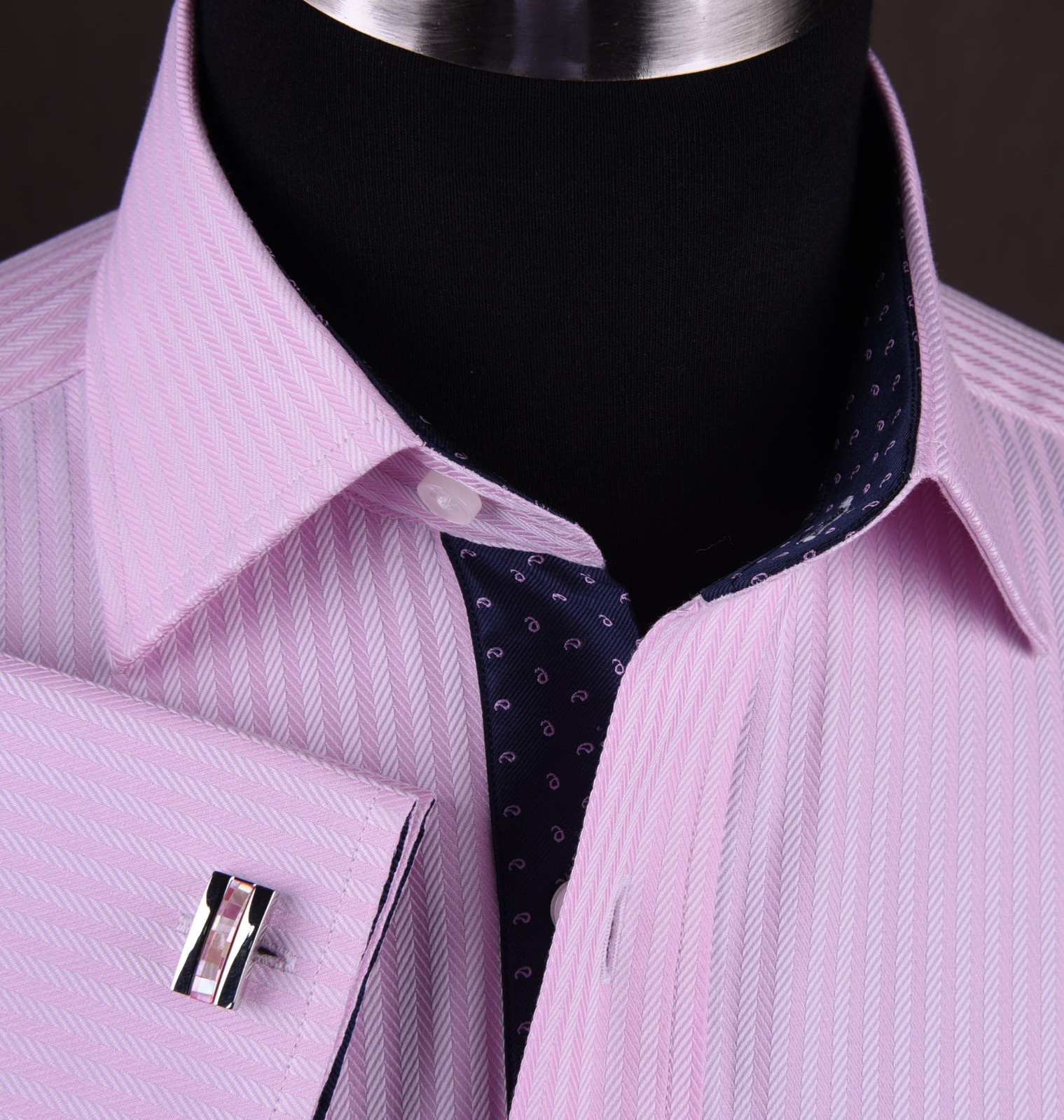 Pink Herringbone Twill Formal Business Dress Shirt Navy Floral Sexy Boss Design