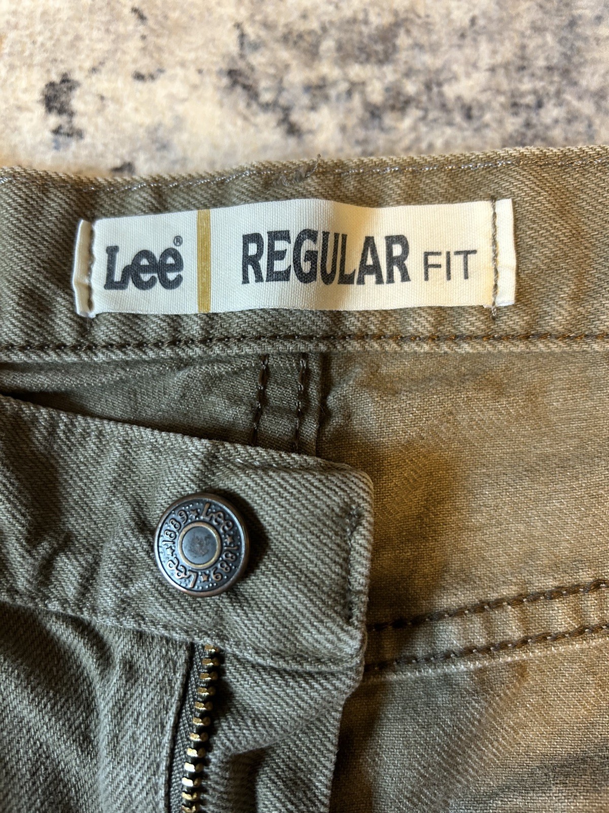 Lee Jeans Men 34×29 Greenish Khaki Denim Regular Fit Straight Cowboy Army Marine