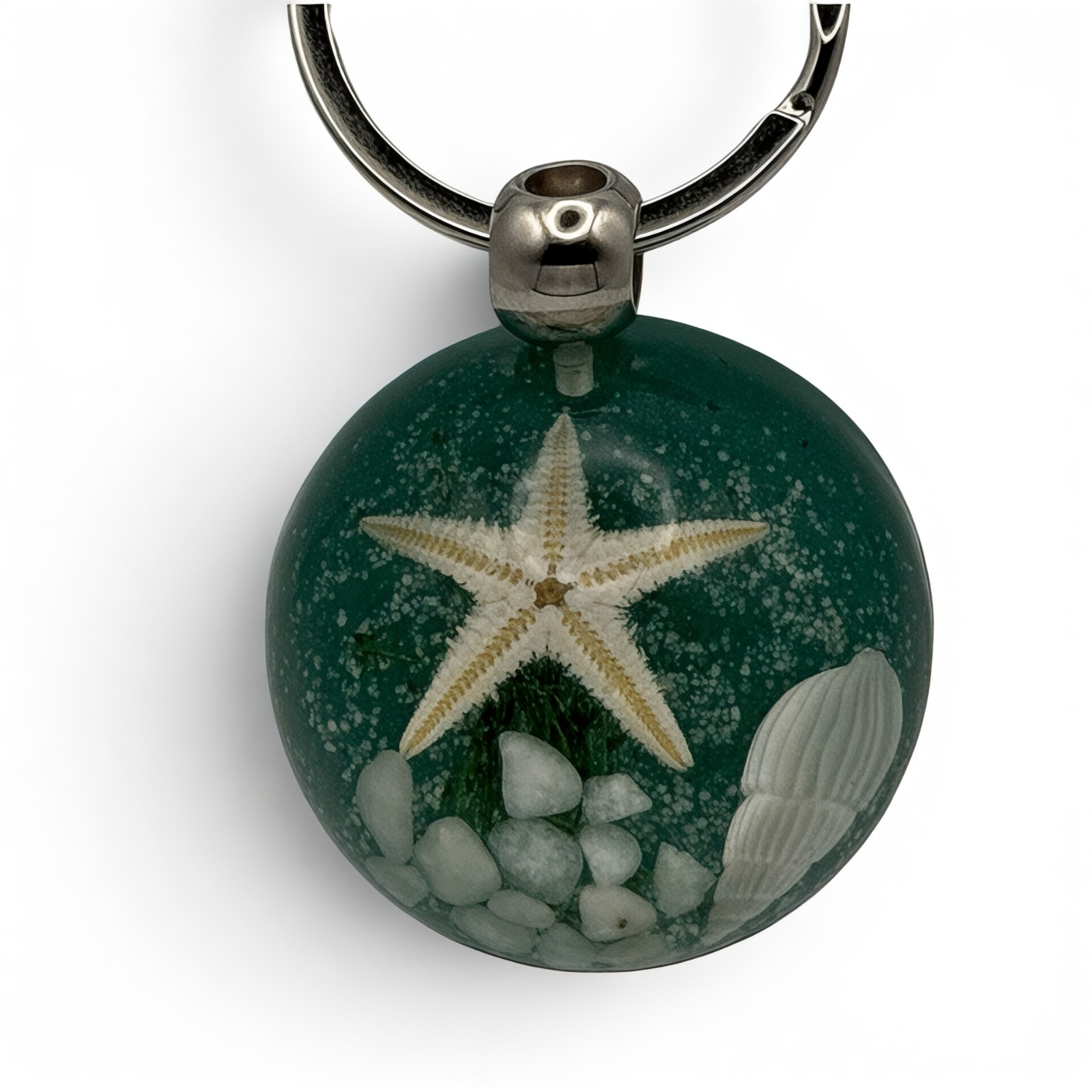 Dark Green Beach Starfish Resin Keychain Shell Ocean Sea Life Gift