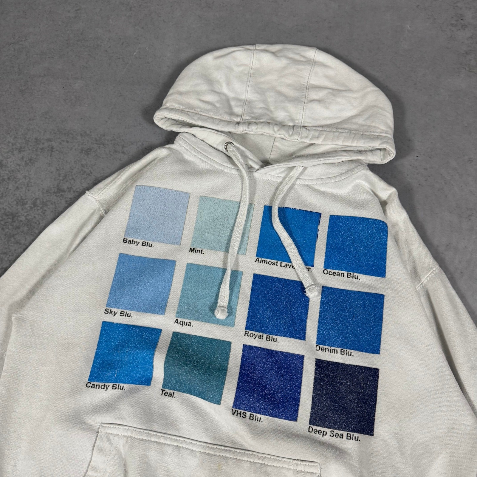 Blu Boy Shades of Blue Color Swatch Graphic Pullover Hoodie White – Size: M