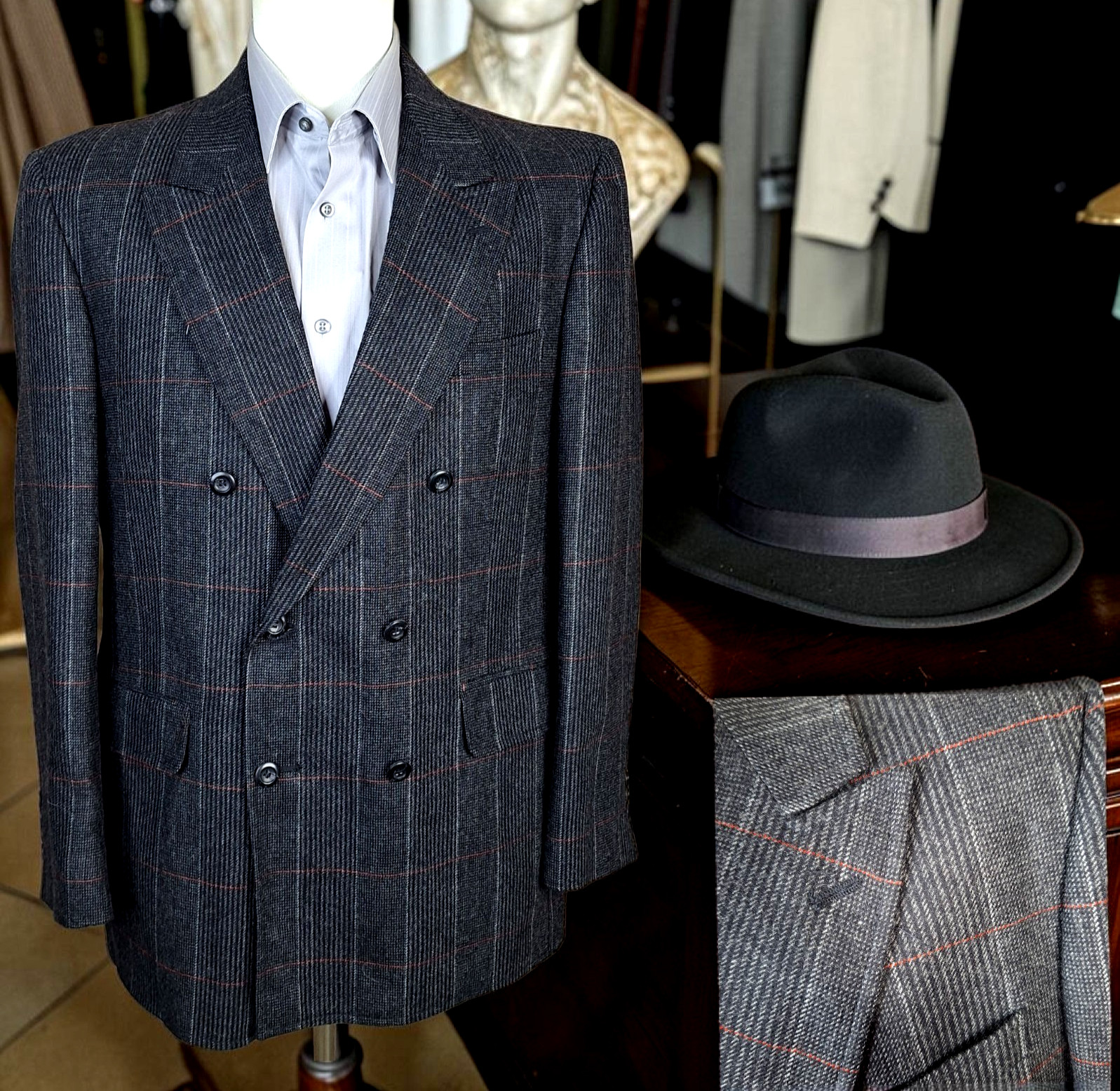 Oakton Flannel Tweed Jacket Blazer Mens 40R Double Breasted Windowpane Check