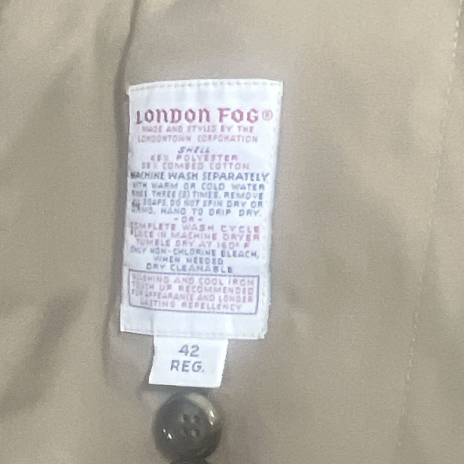 London Fog Men’s Khaki Trench Coat Button Belt Removable Liner Long Size 42