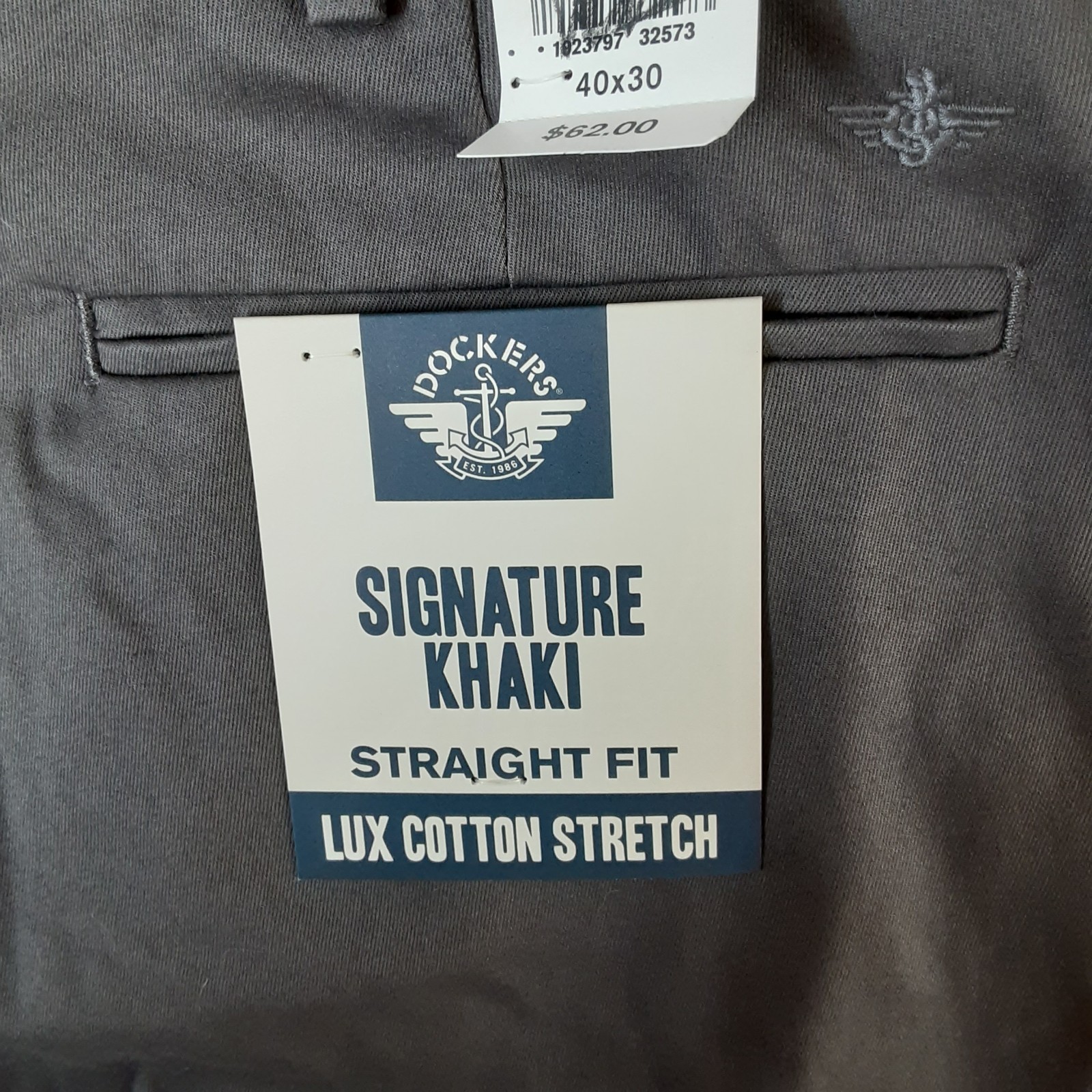 Dockers Mens Straight Fit Signature Khaki Lux Cotton Stretch Pant Gray 40X30 New
