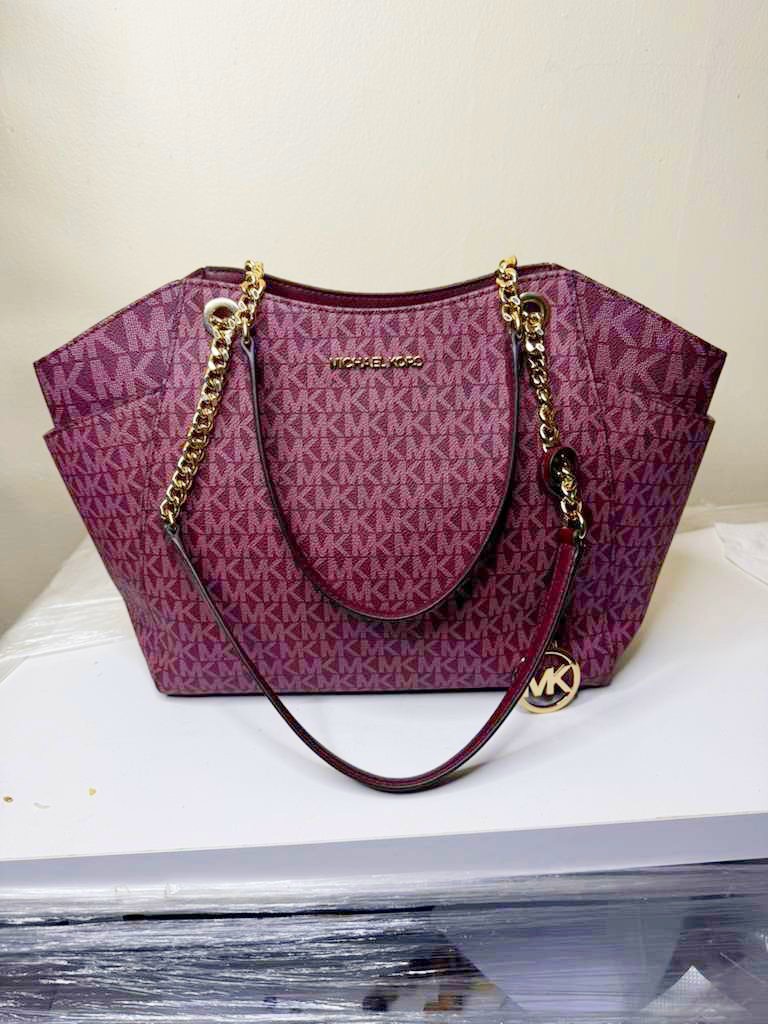 Michael Kors Jet Set Travel Large Chain Shoulder Tote Bag MK Oxblood