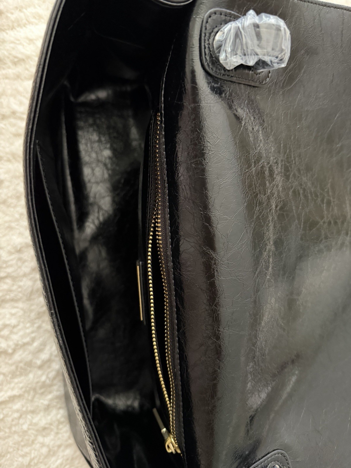 AMYSHEHAB Black Shoulder Bag Flap Closure Gold Hardware Dust Bag Pockets