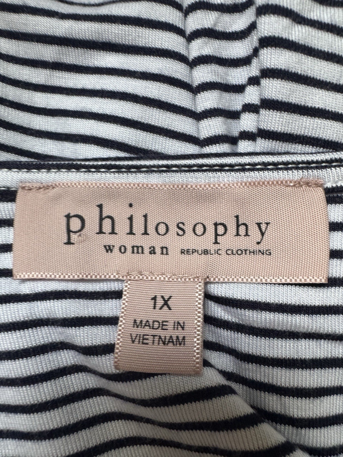 Philosophy Republic Clothing Women’s 1X Plus Black & White Striped Tee