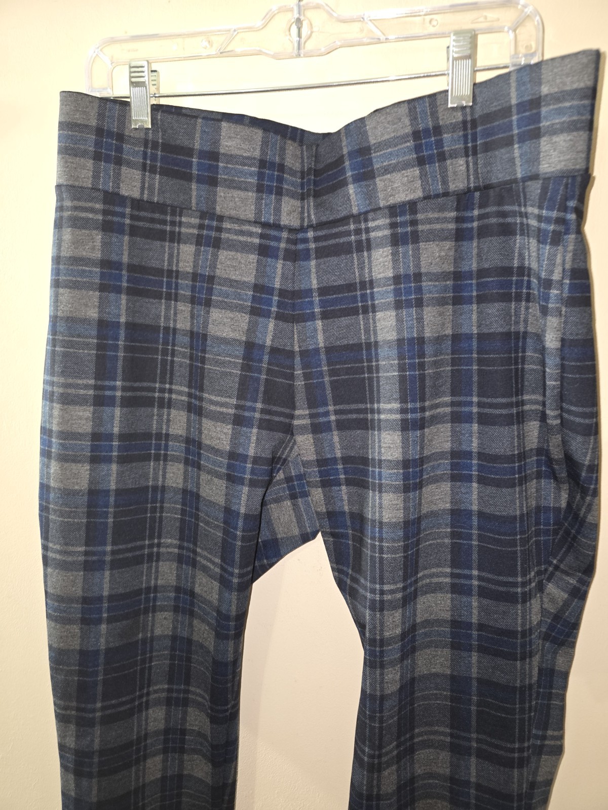 Women’s Memoi Gray/Blue Plaid Stonepipe Hounds Tooth Leggings Pants Size L/XL
