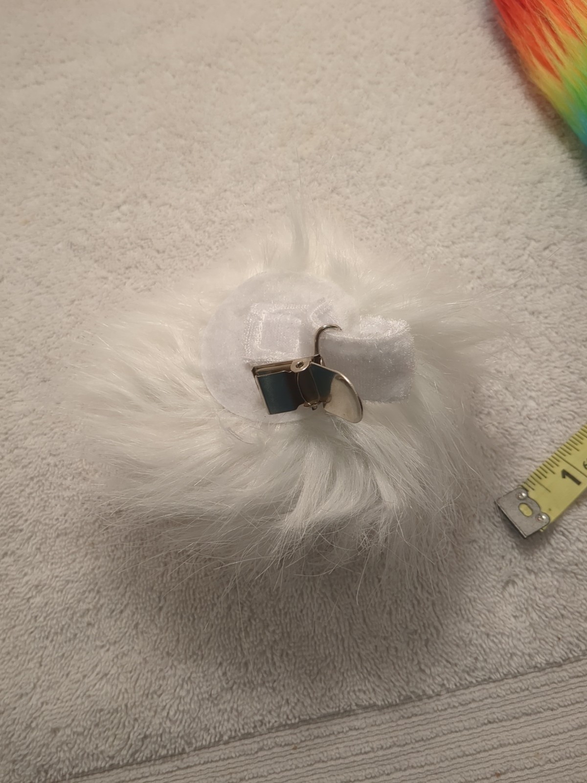 RAINBOW STRIPES GAY PRIDE 16″ FAUX FOXTAIL KEYCHAIN/CLIP, White Bunny Tail Lot