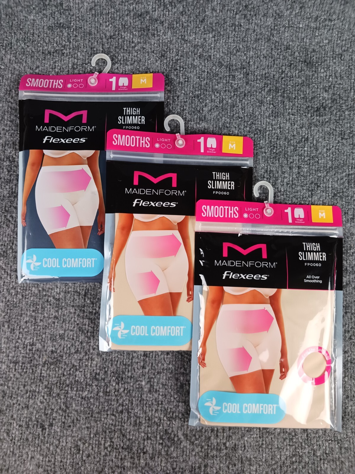 3 PACK MAIDENFORM FLEXEES THIGH SLIMMER TRANSPARENT (2) & BLACK MEDIUM