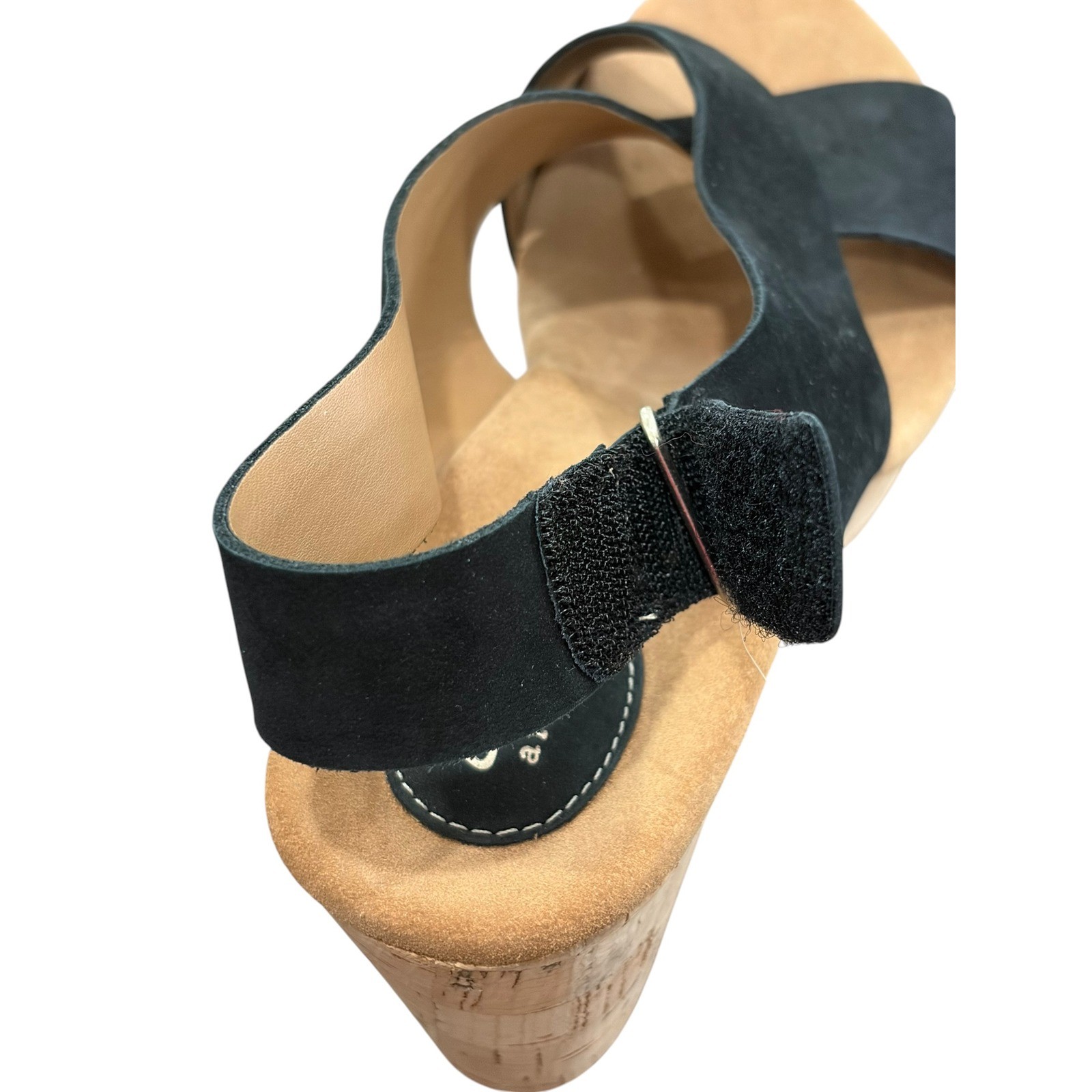 Clarks Artisan Caslynn Shae Cork Wedge Sandals Nubuck Leather Black Womens 11