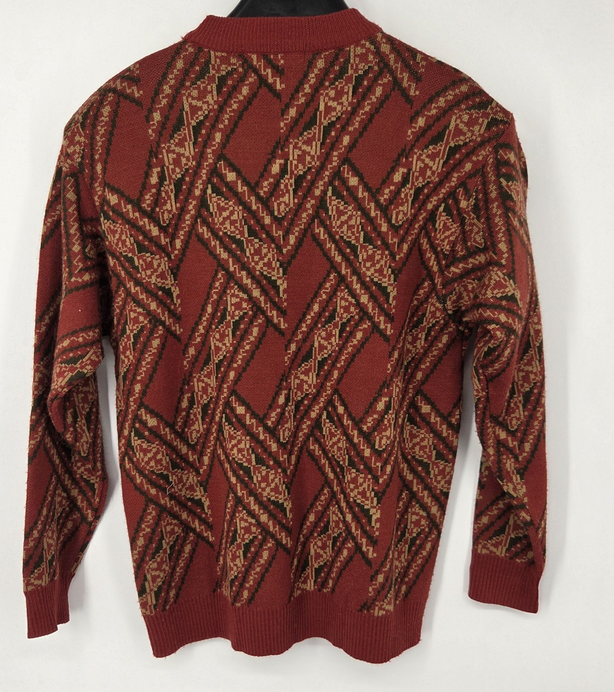 VINTAGE Pret-a-Porter 100% Pure New Wool Sweater Womens Size 14 Large Rust AOP