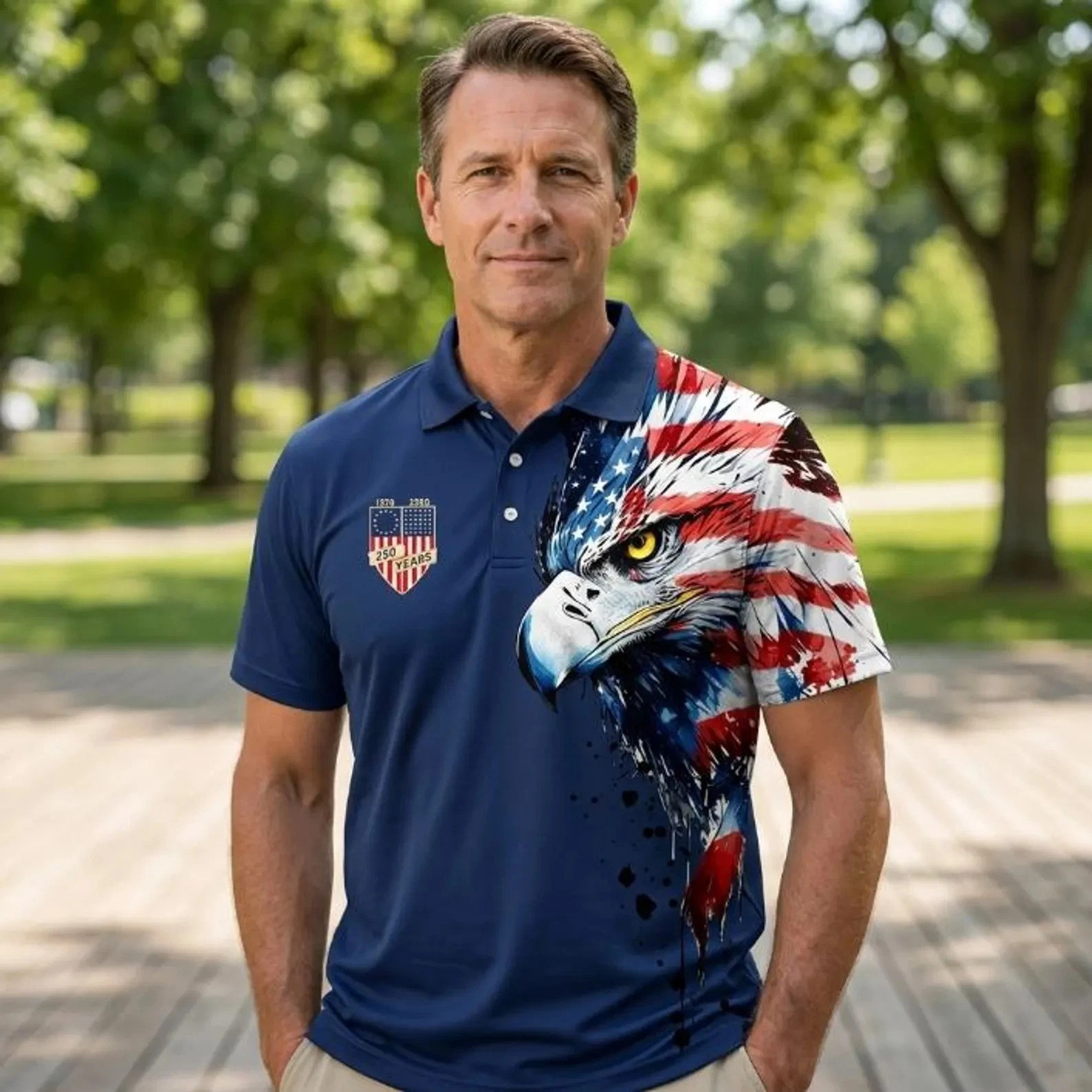 250th Anniversary Eagle Polo Shirt, American Flag Polo Men, 4th Of July Shirt