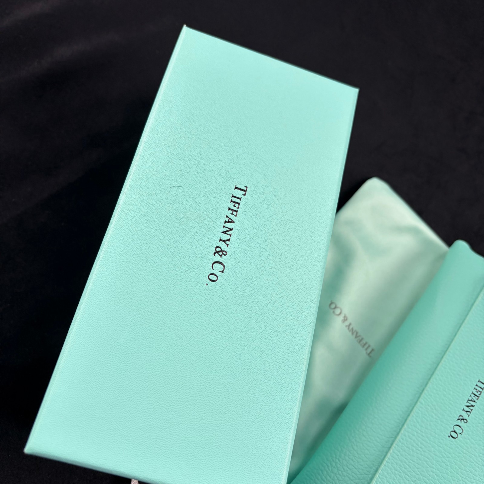 New In Box – Tiffany Rimless Sunglasses Women’s Gold Frame Blue Tinted Lenses