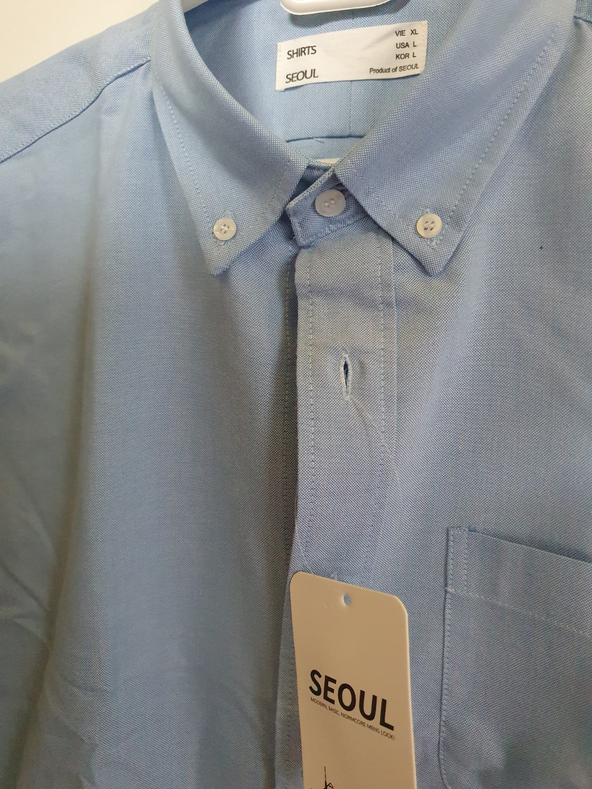 SEOUL Men’s Short Sleeve Button Down Collared Shirt Blue XL with Chest Pocket