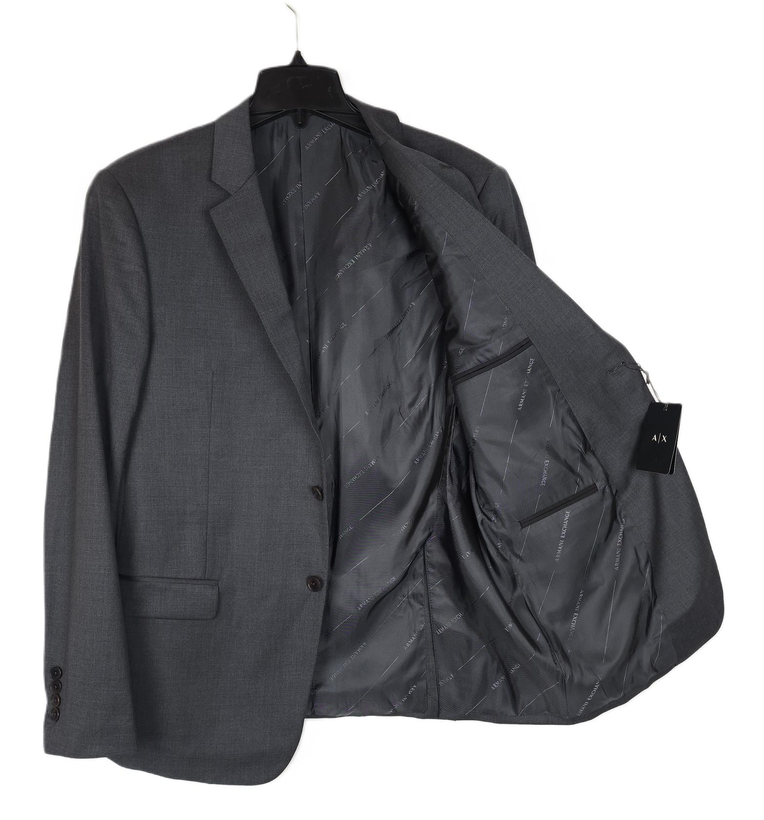 Armani Exchange Mens Slim Fit Suit Jacket Blazer 42L Dark Grey Stretch Wool NWT