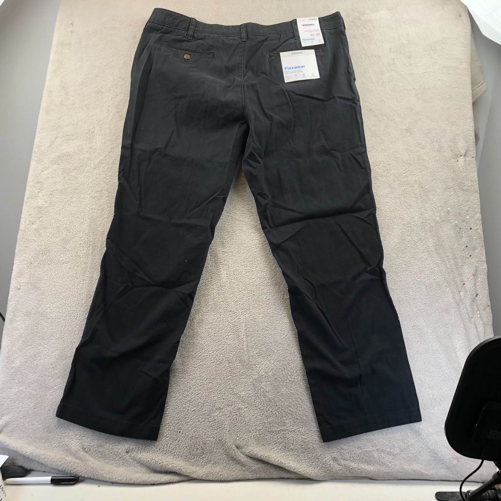 Sonoma Mens Black Flexwear Straight-Leg Pants 40×30 Stretch Comfort Cotton Blend