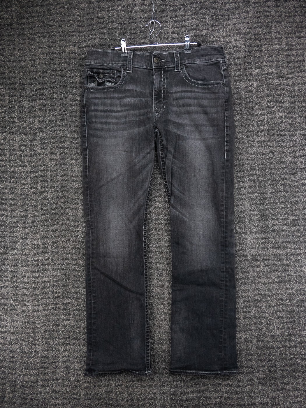 True Religion Jeans Mens 36 Actual 35×32 Charcoal Gray Straight Distressed Denim