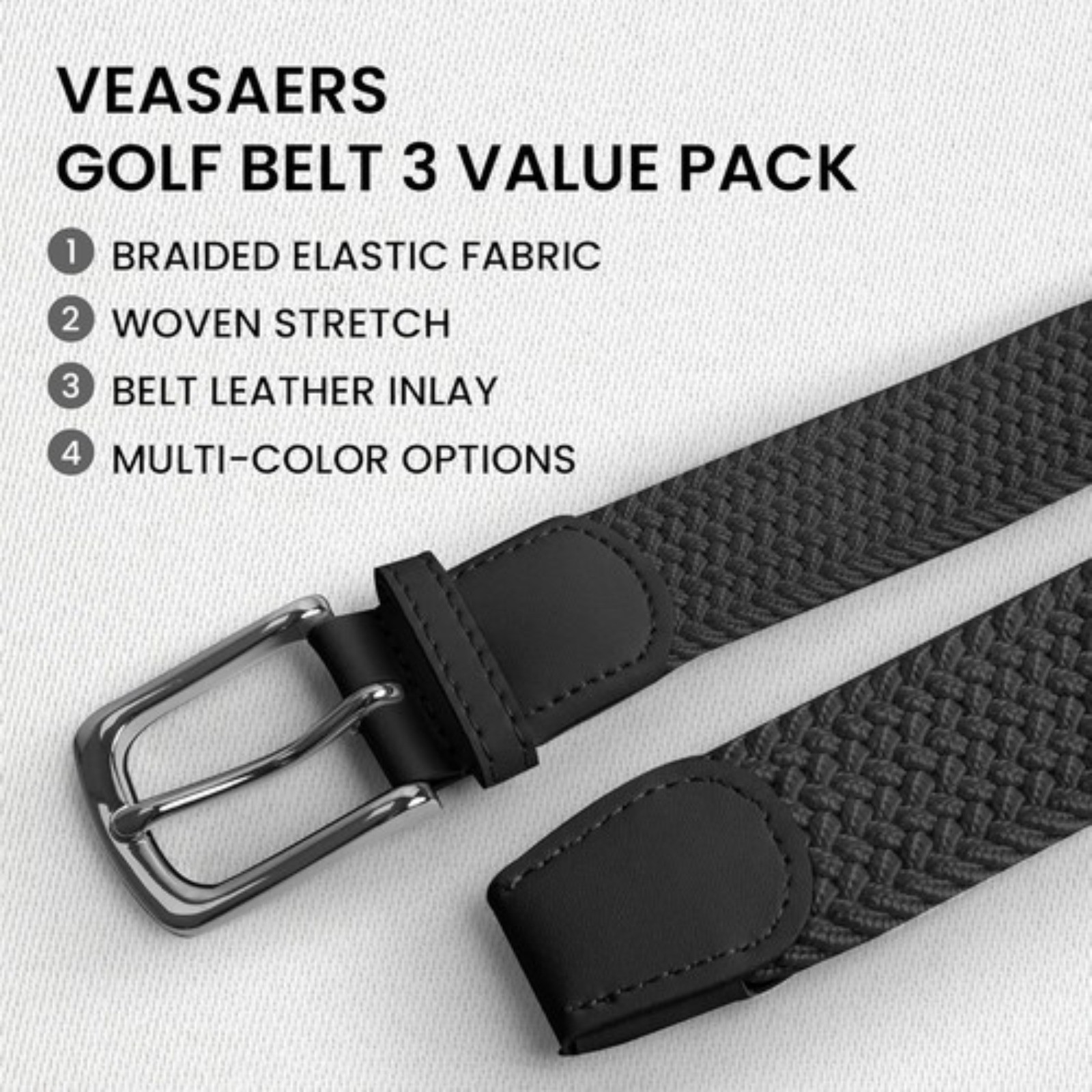 Golf Belts for Men Women 3 Pack Braided Elastic Fabric Stretch Canvas Woven Belt