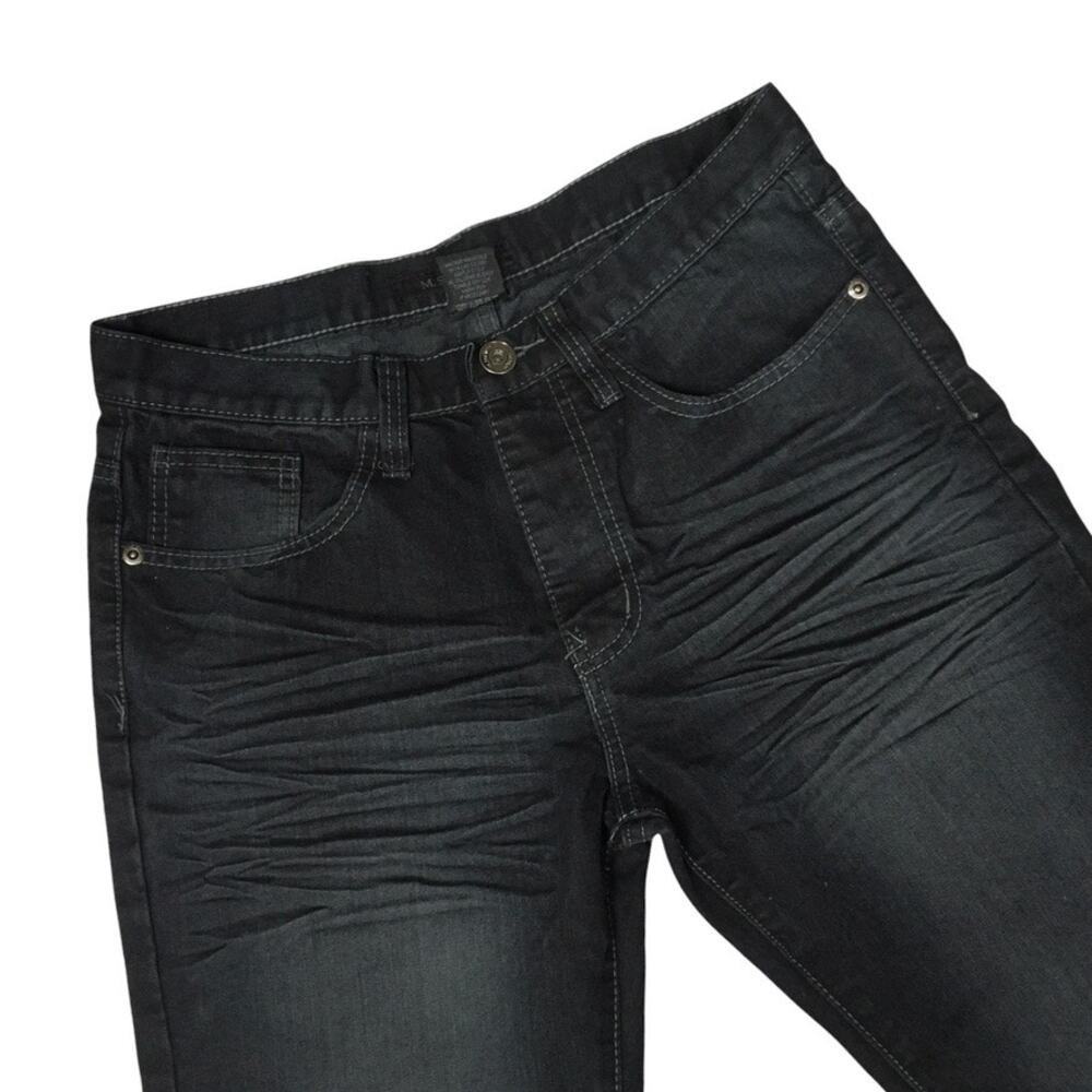 M.Society Jeans Black Denim Washed Cotton Blend Stretch Faded Men’s 32 x 30