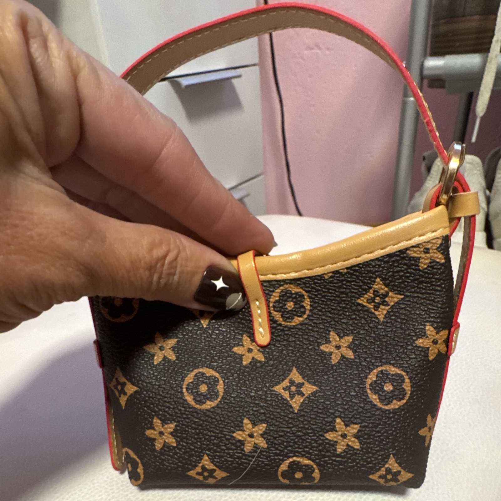 Mini Monogram Top Handle Bag Brown/Tan/Red Open Gold Hardware Smiley Charm
