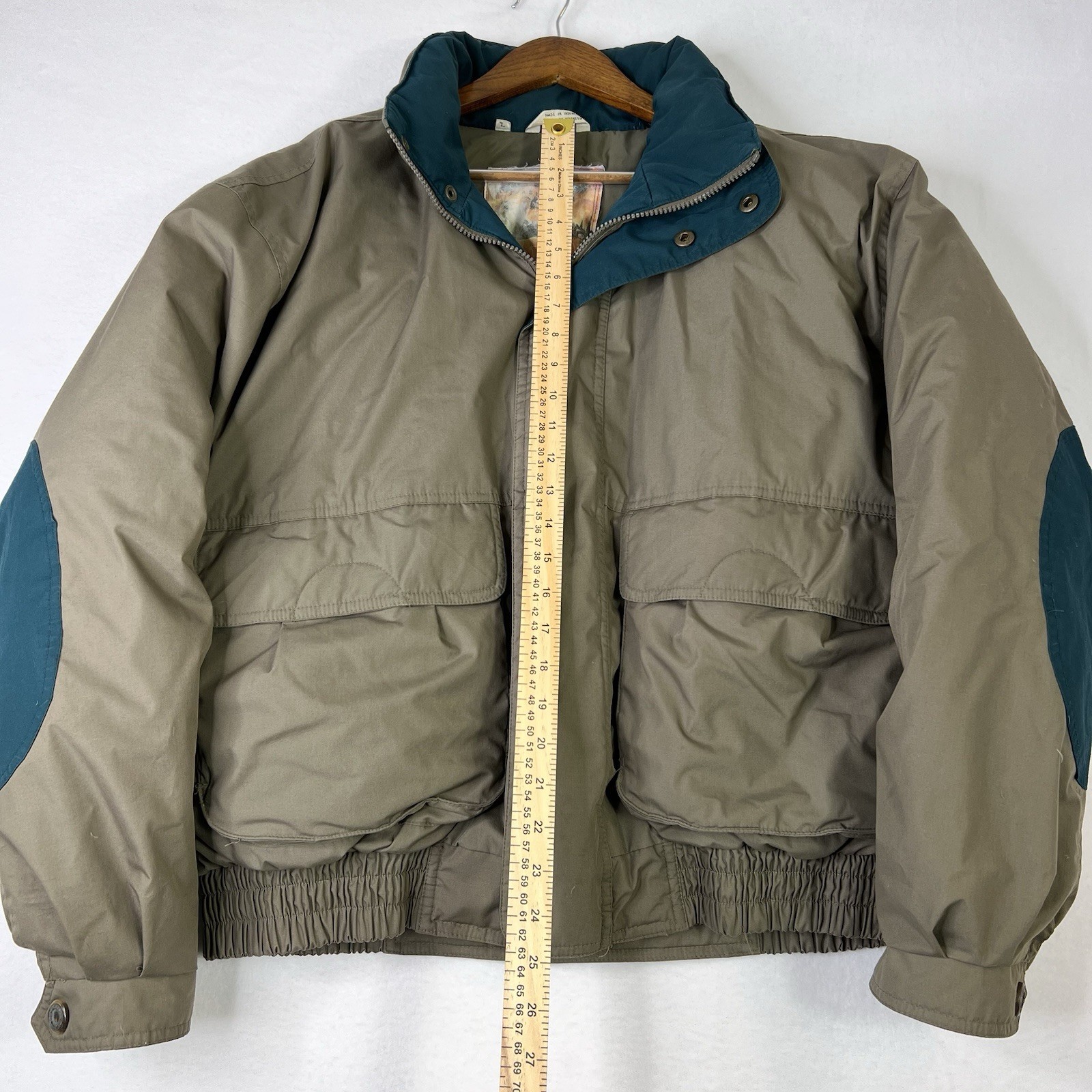 Vintage Members Only Down Jacket Mens Beige Hood Puffer Bomber Goose Down Size L