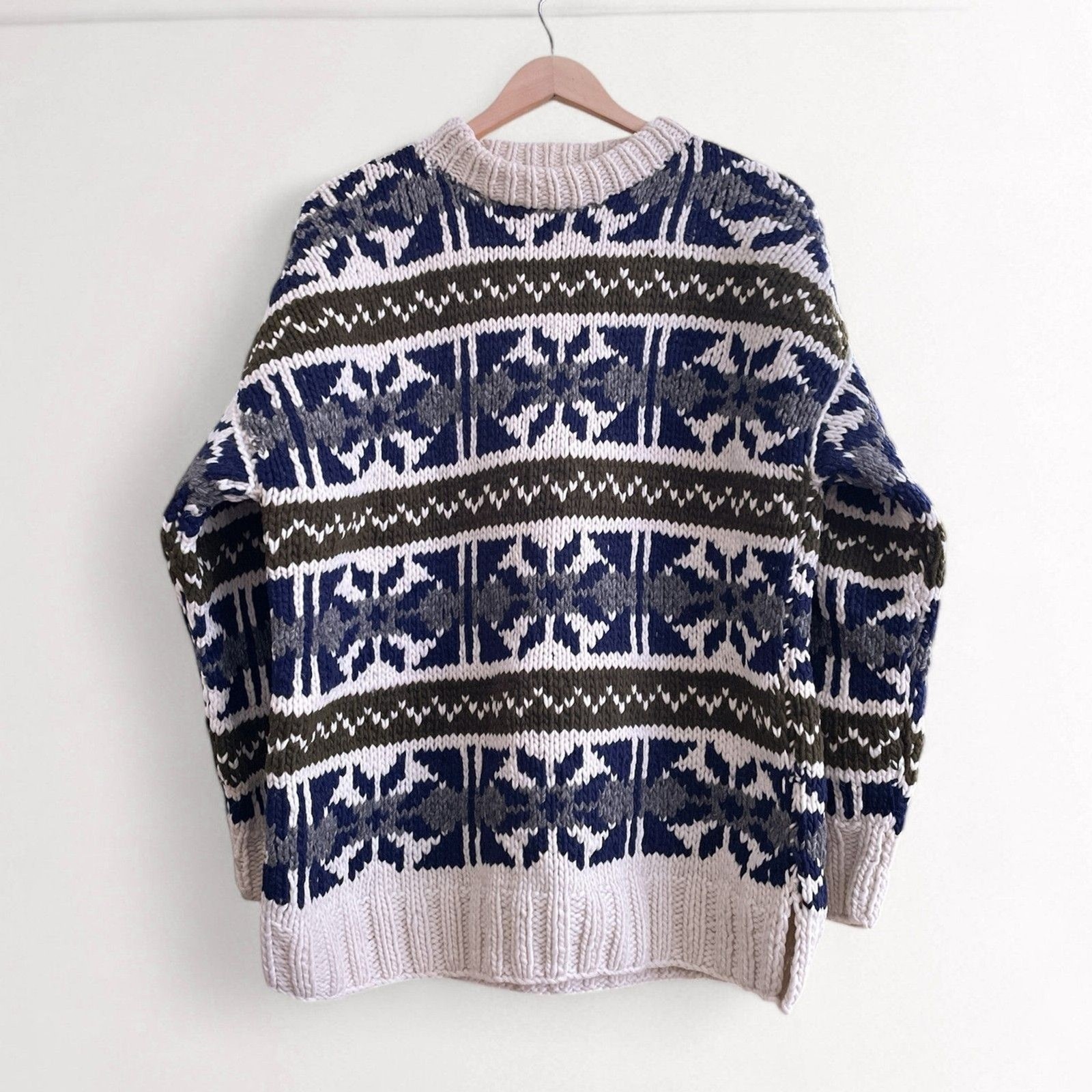 100% Wool Scandi Nordic Fair Isle Sweater Cabincore Apres Jumper Chunky Vintage