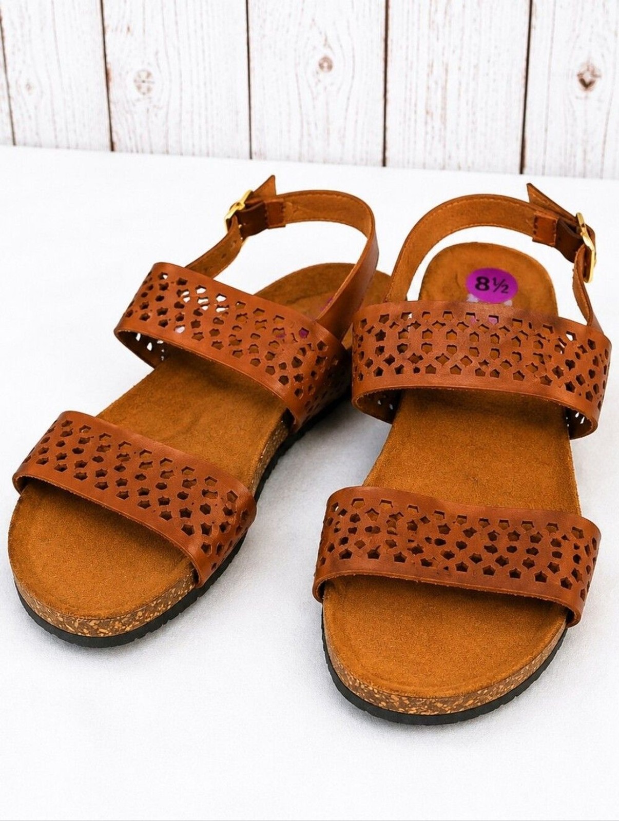 a giannetti womensleather. 8.5 brown ankle strap cork footbed comfort sandals