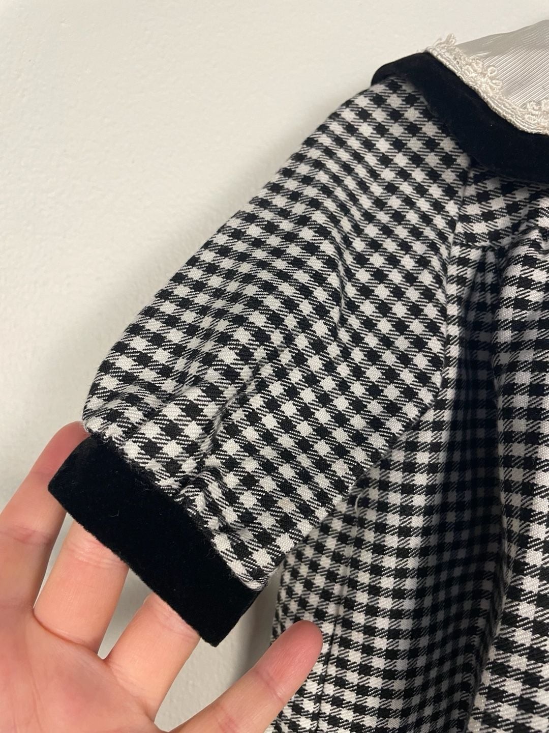 Caitlyn Scott Vintage Baby Black and White Gingham Smock Dress Velvet Collar