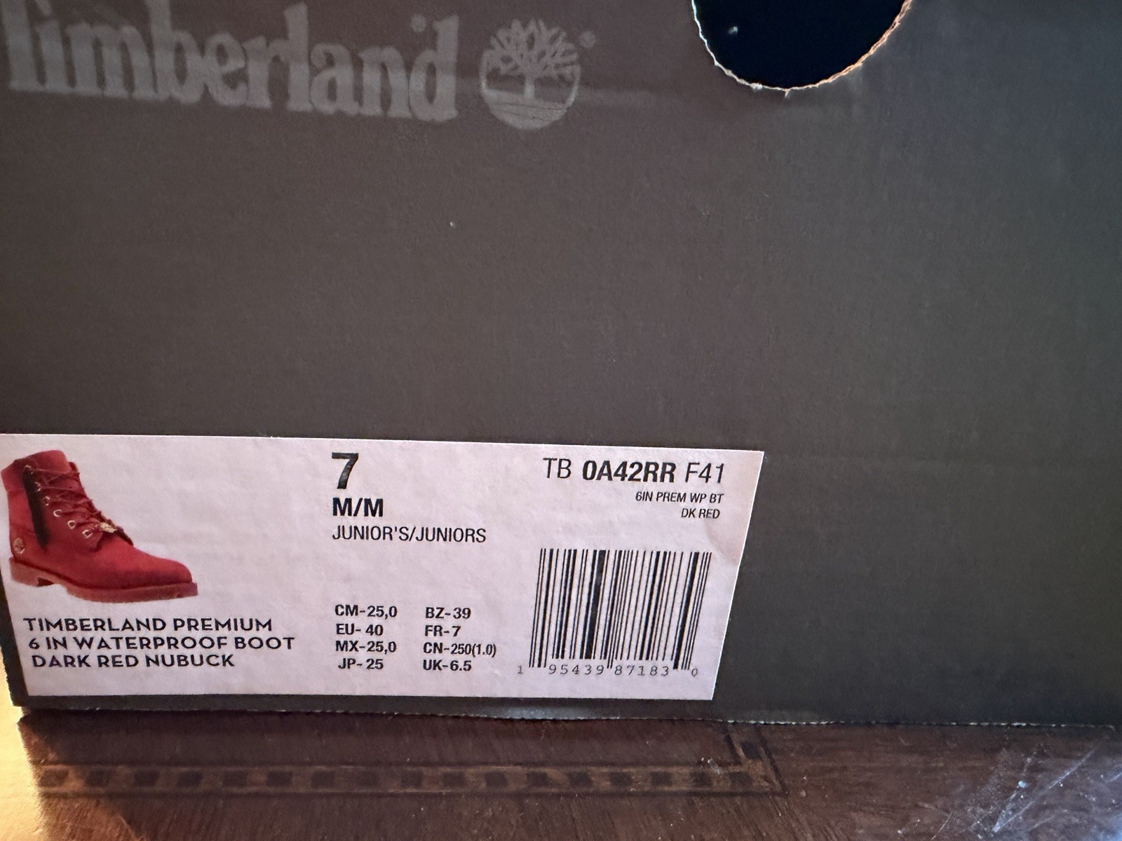 Timberland Premium 6″ Waterproof Nubuck Boot Red Kids US 7 M TB 0A42RR