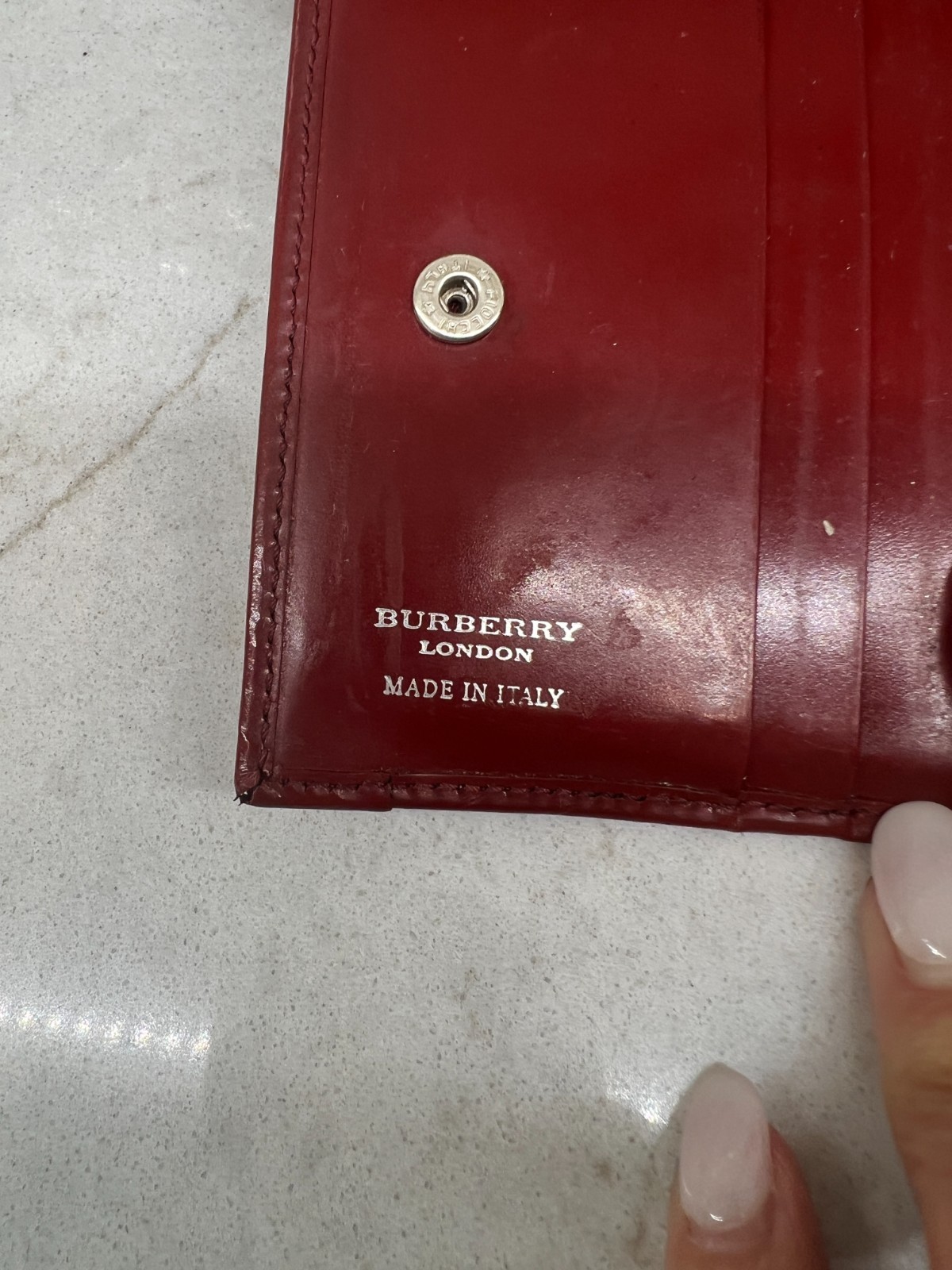 Vintage Burgandy Burberry Pouchette w/matching kisslock wallet ExUC