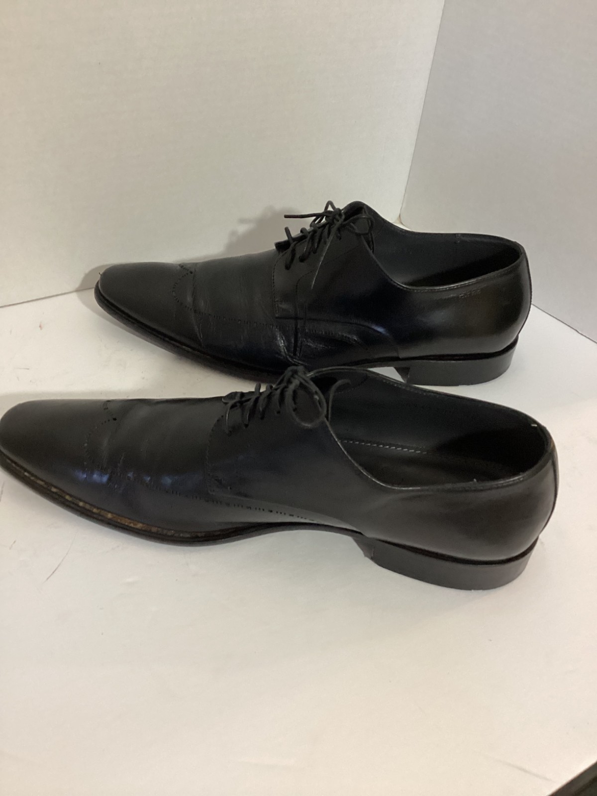 HUGO BOSS Black Leather Cap Toe Derby Dress Shoes Men’s US 8 Made in Italy