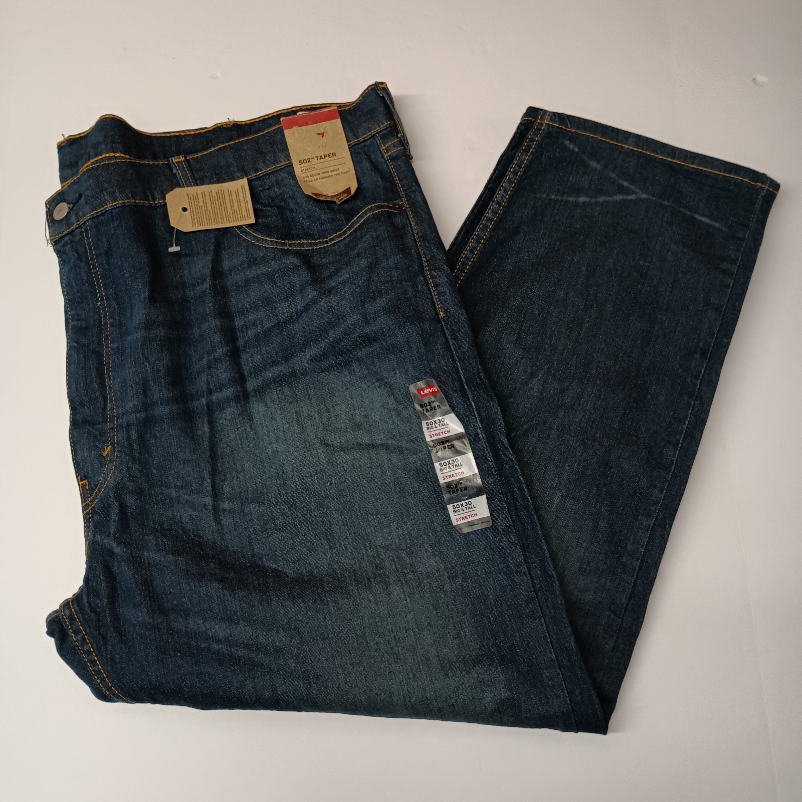 Levi’s 502 Taper Men’s Stretch Jeans Size 50×30 Dark Blue Sits Below Waist New