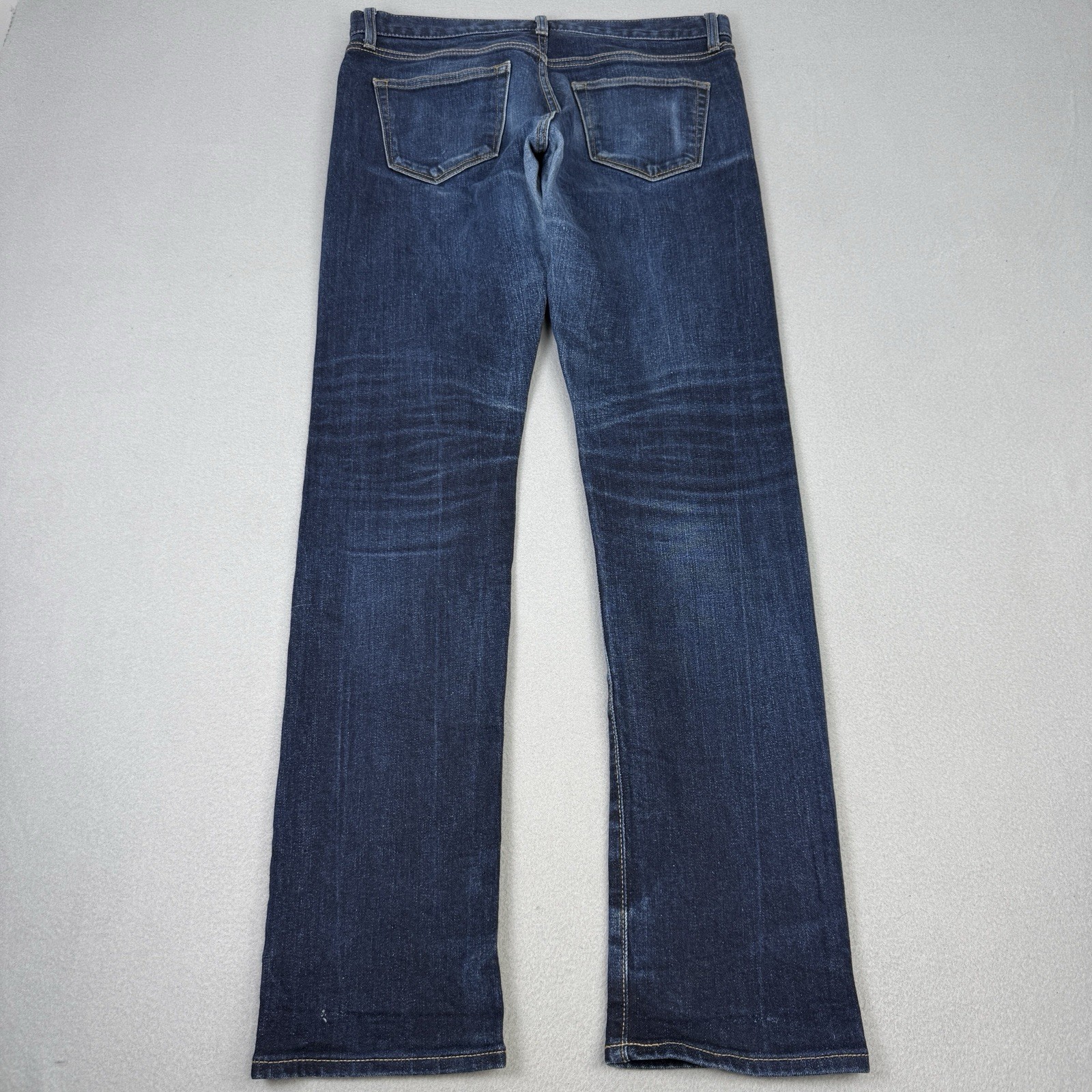 Uniqlo Jeans Mens W32 L32 Blue Slim Fit Straight Selvedge Denim Stretch Zip Fly