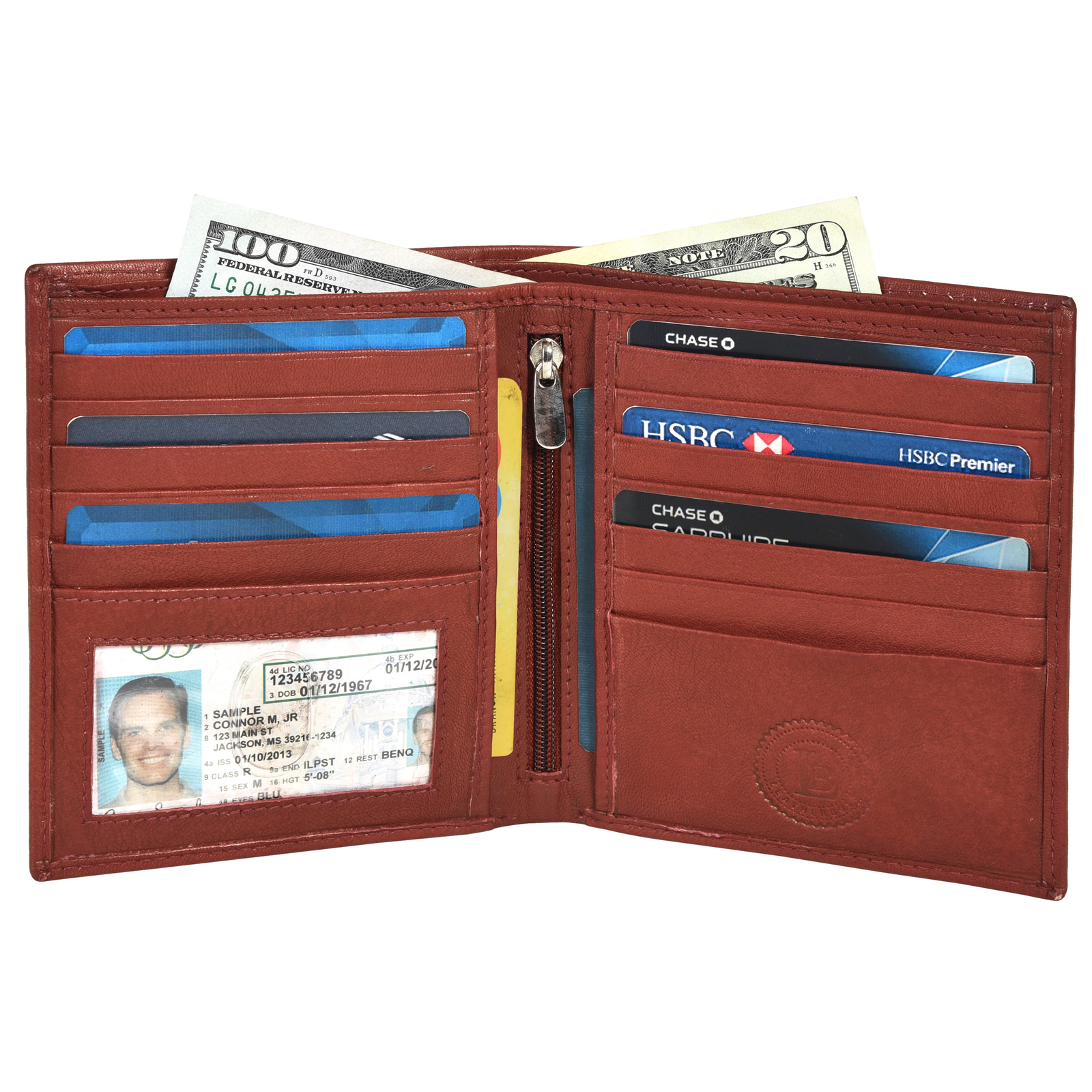 Leatherboss Genuine Leather Men’s Hipster RFID Card Holder Bifold Wallet