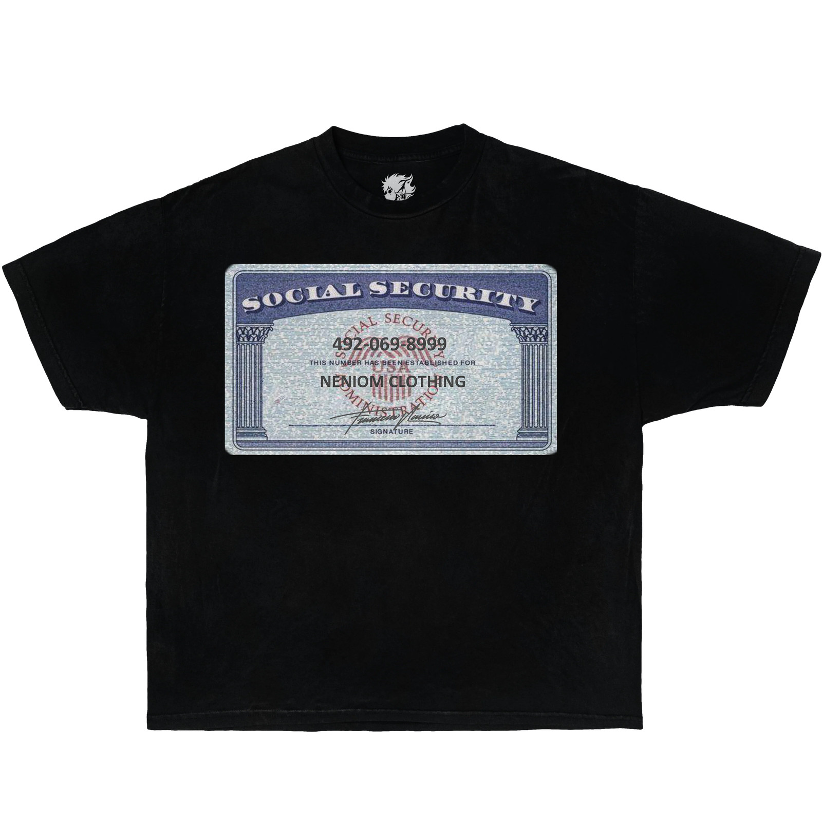 Neniom Social Security Card Boxy Shirt Streetwear Y2K Vintage Tees
