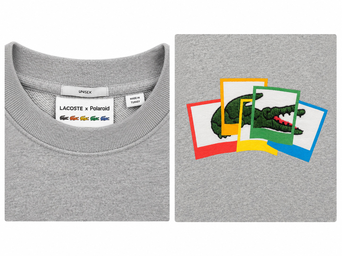 Lacoste x Polaroid Gray Graphic Sweatshirt Unisex Crewneck Pullover Rare Collabo