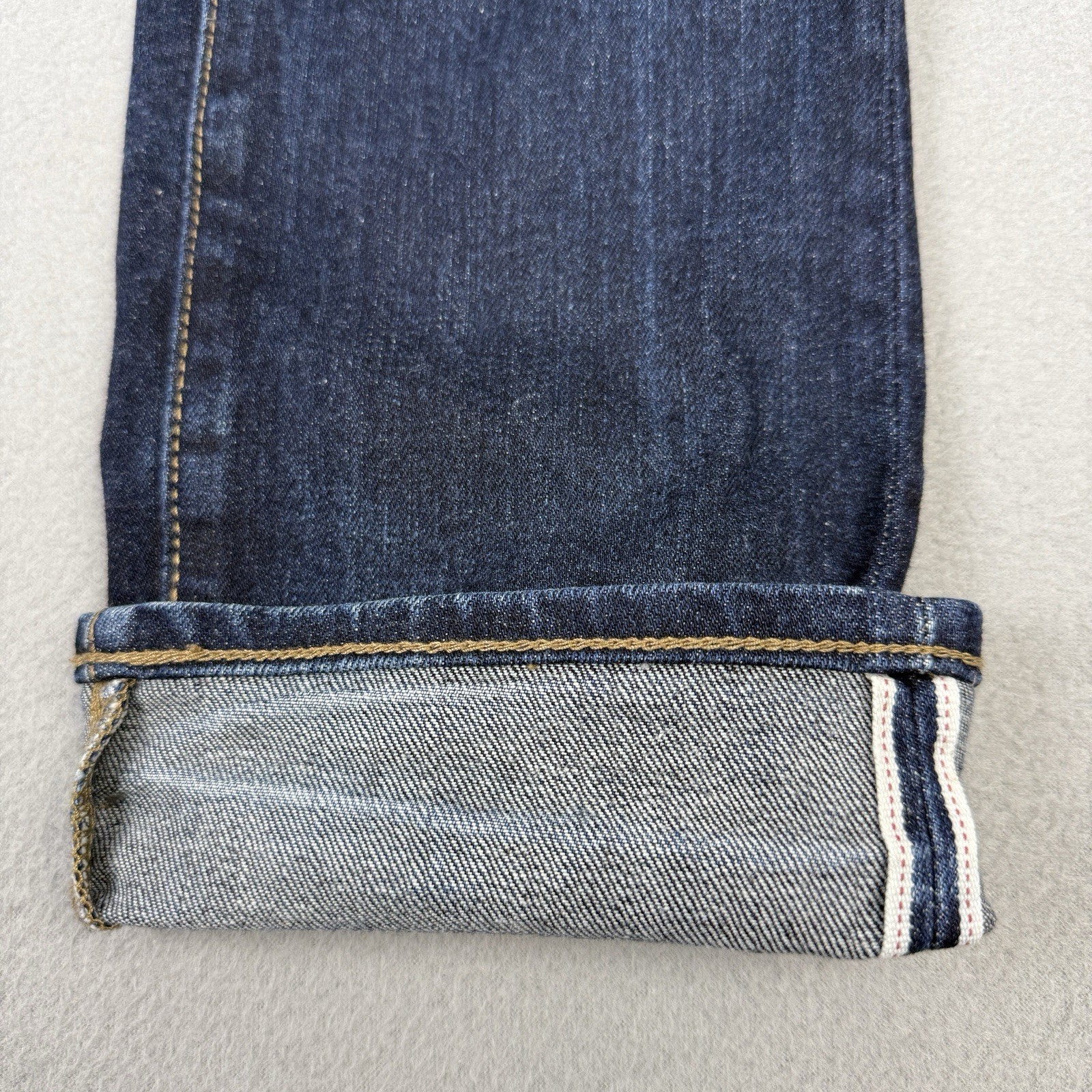 Uniqlo Jeans Mens W32 L32 Blue Slim Fit Straight Selvedge Denim Stretch Zip Fly
