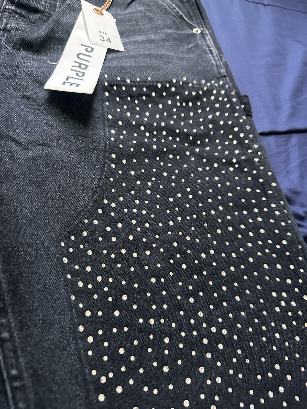 Purple Brand Black Studded rhinestone Straight Denim Jeans