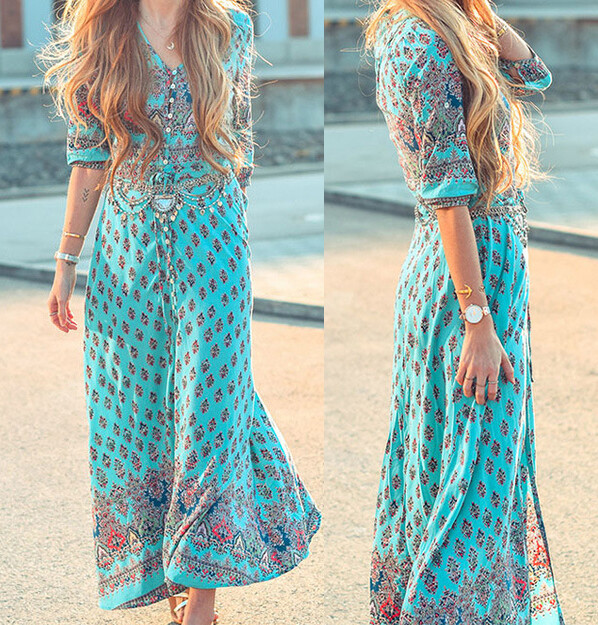 On Sale!! Women Lady Boho Kimono Floral Long Maxi Summer Beach Dress Sundress
