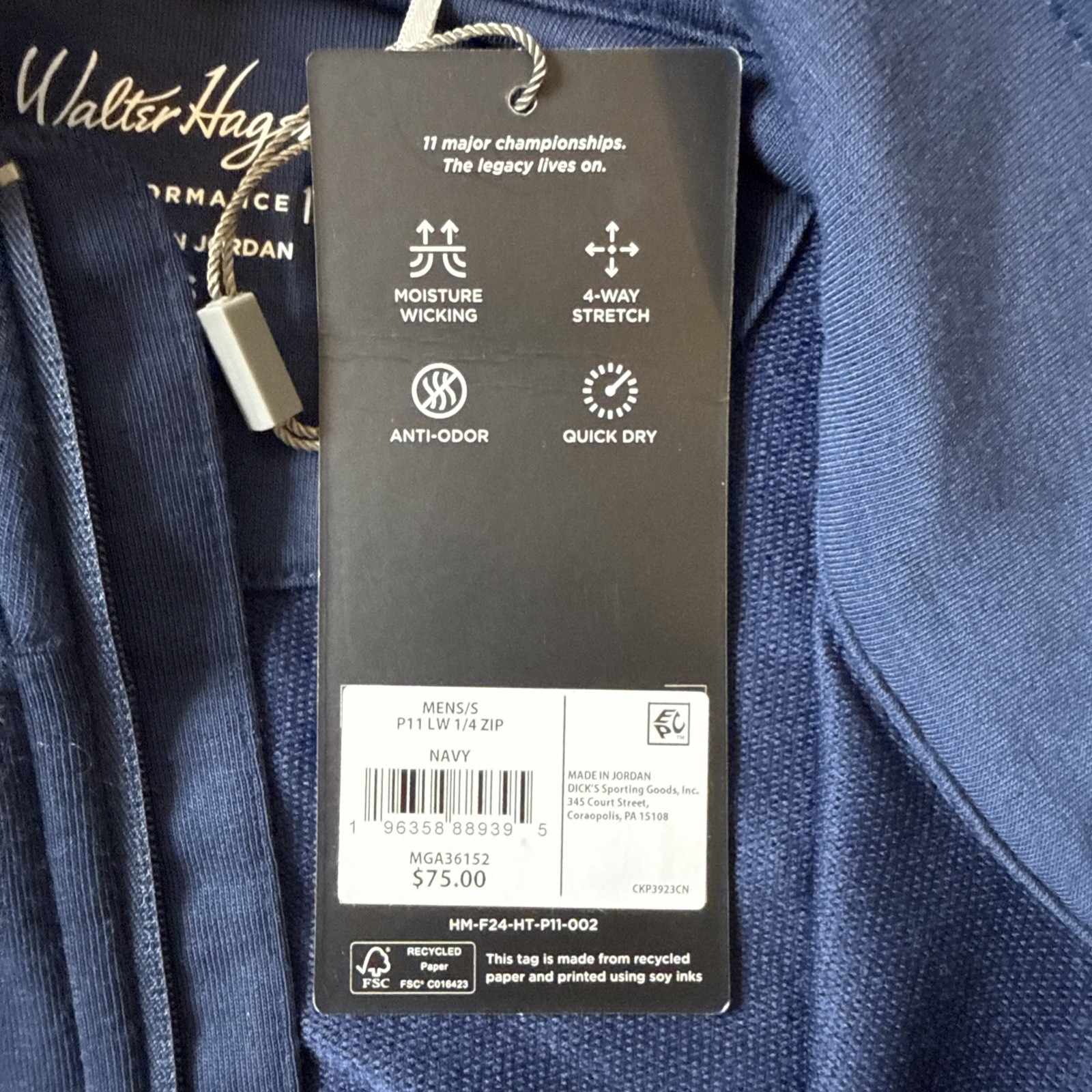 Walter Hagen Mens Performance 11 1/4 Zip Golf Pullover Navy Size S
