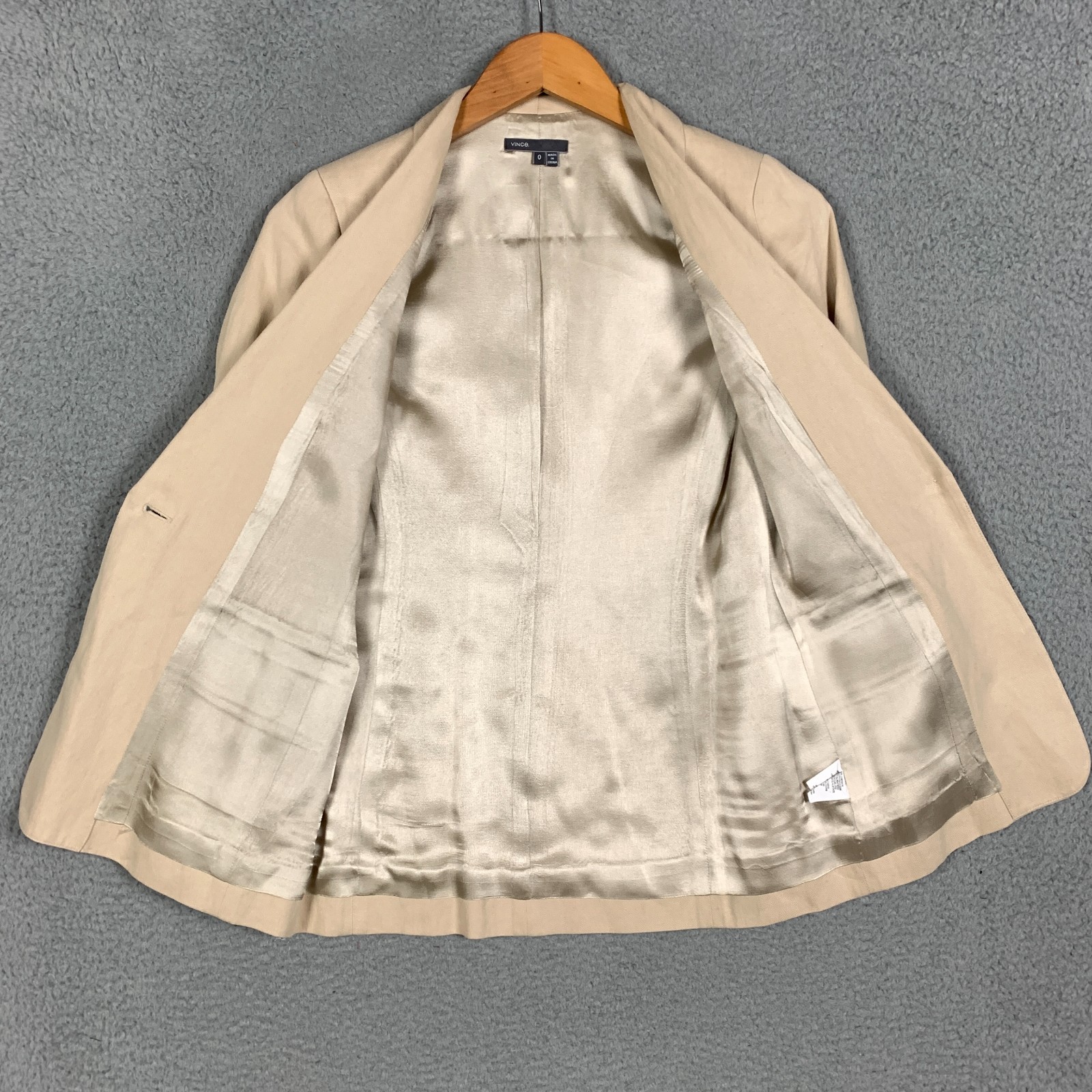 Vince Blazer Jacket Women’s 0 Natural Tan Linen Blend Shawl Collar Single Button