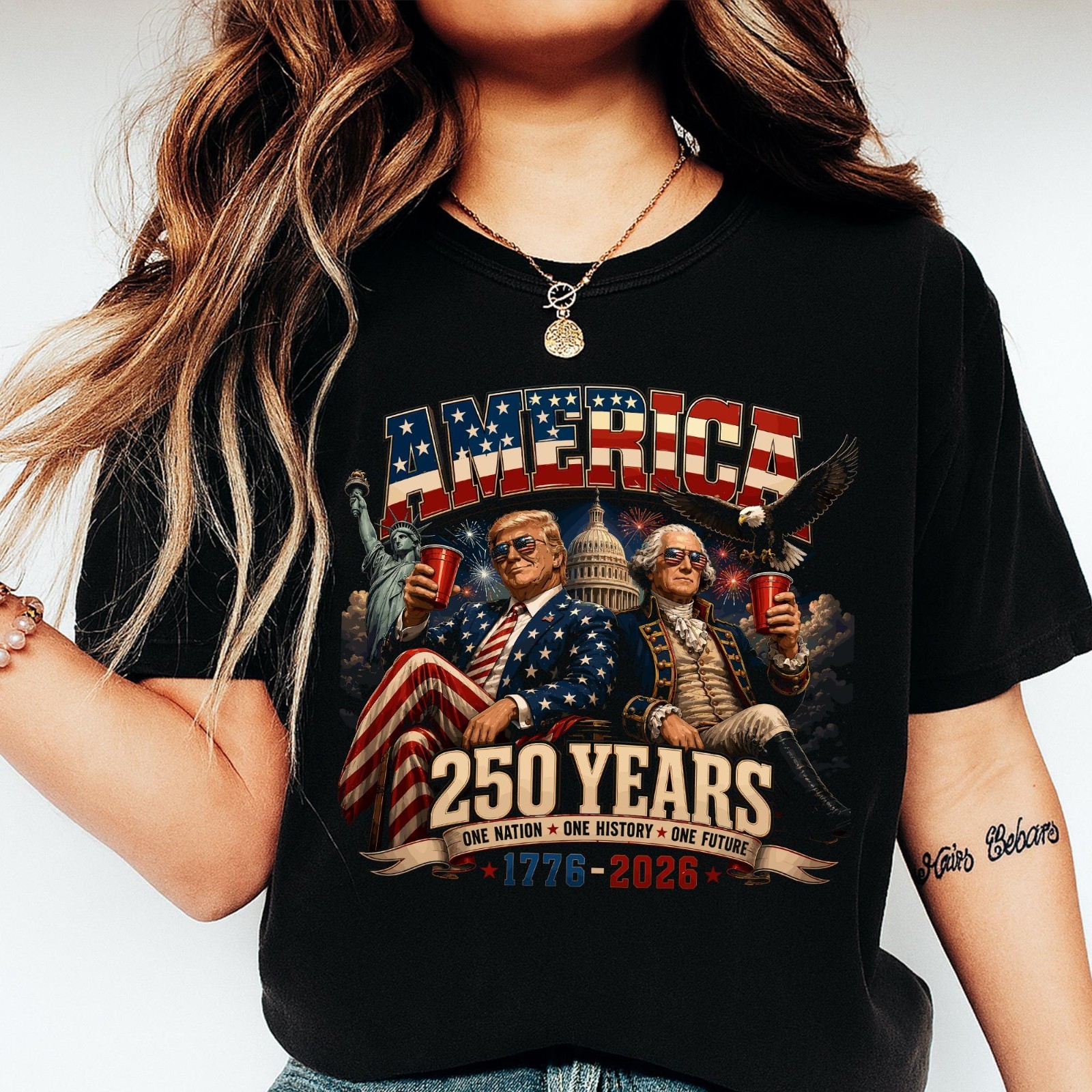 Trump George Washington Patriotic Tshirt USA 250th Anniversary 1776 2026 Shirt